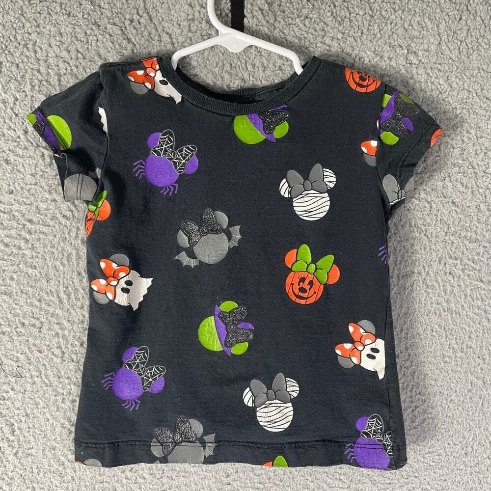 Disney Store Kids XS Halloween Mickey Pumpkin Ghost Bat Graphic Tee Shirt Black - Thumbnail 2
