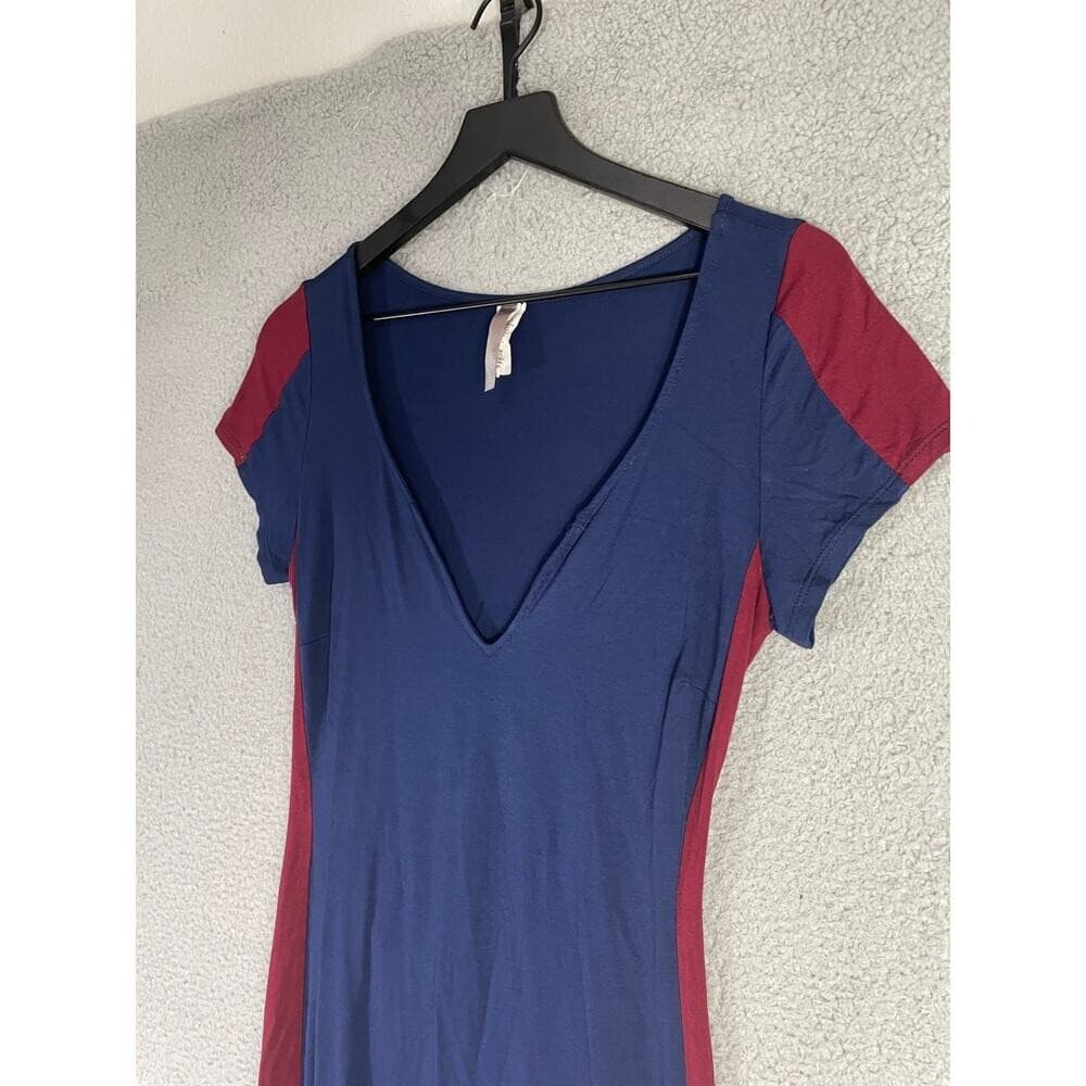 W.SHE Navy Bodycon Dress Large Cutout Back Colorblock V Neck Sexy Stretch Club - Thumbnail 3