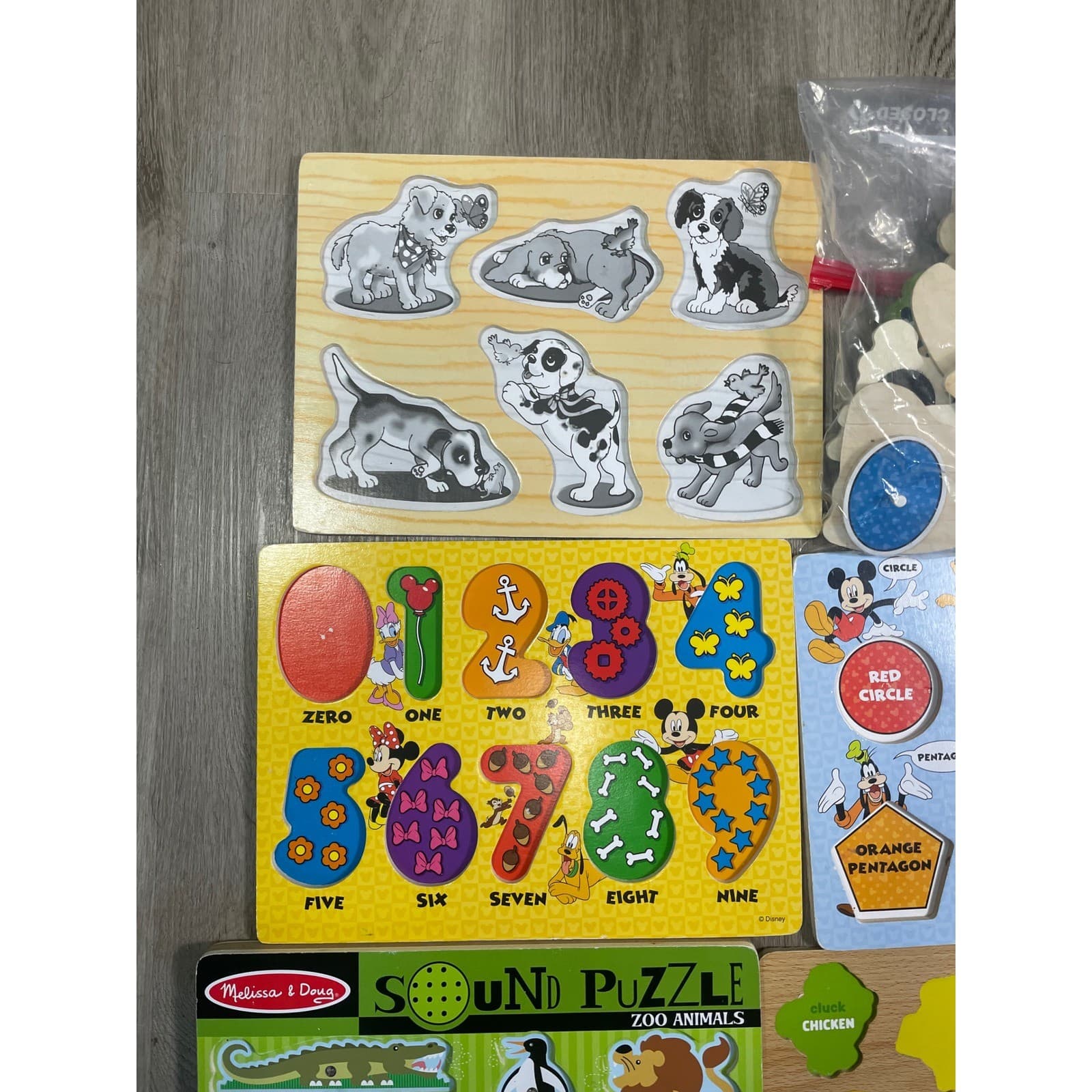 Melissa Doug Disney Wooden Puzzle Lot 5pc Mickey Mouse Zoo Farm Animals Numbers - Thumbnail 2