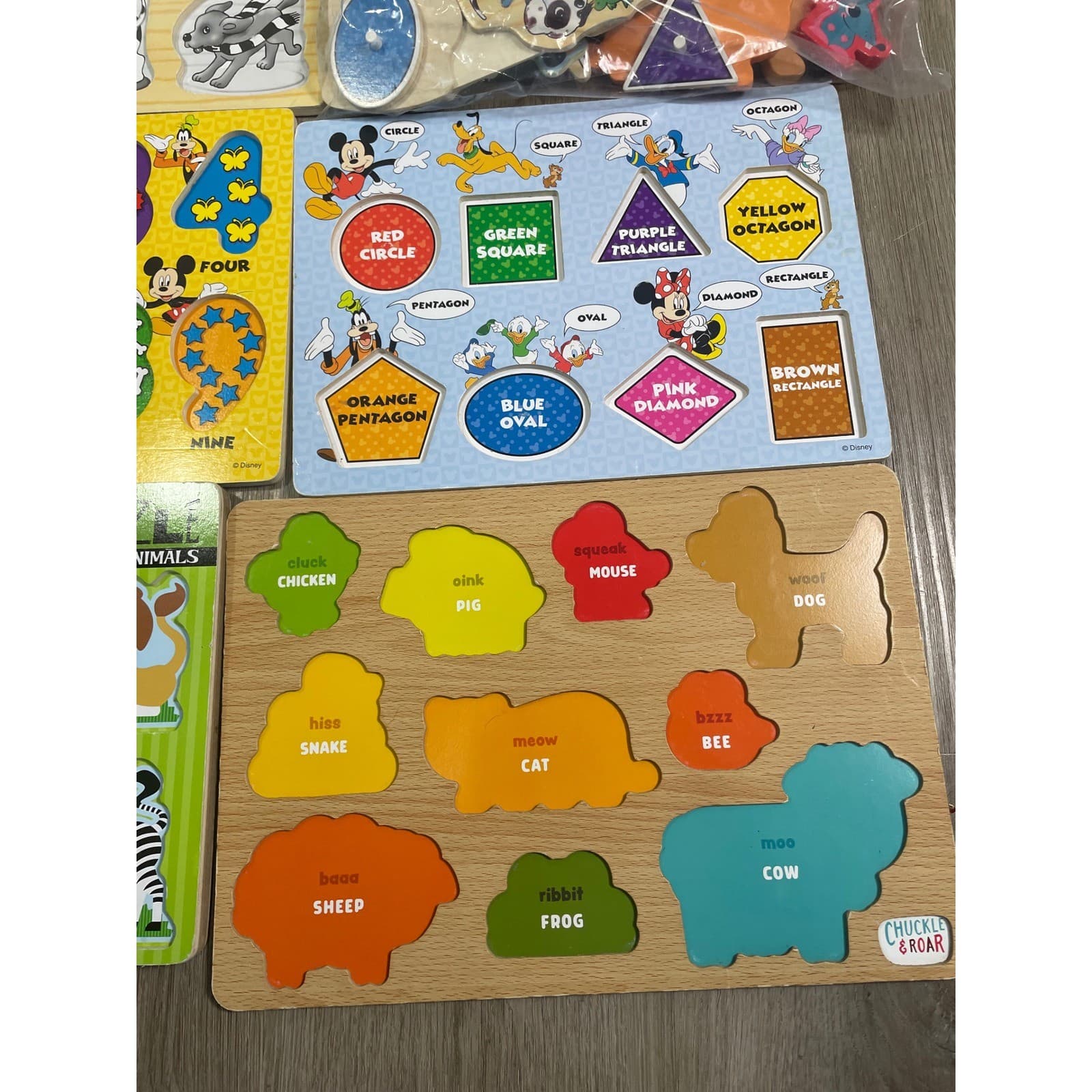 Melissa Doug Disney Wooden Puzzle Lot 5pc Mickey Mouse Zoo Farm Animals Numbers - Thumbnail 4