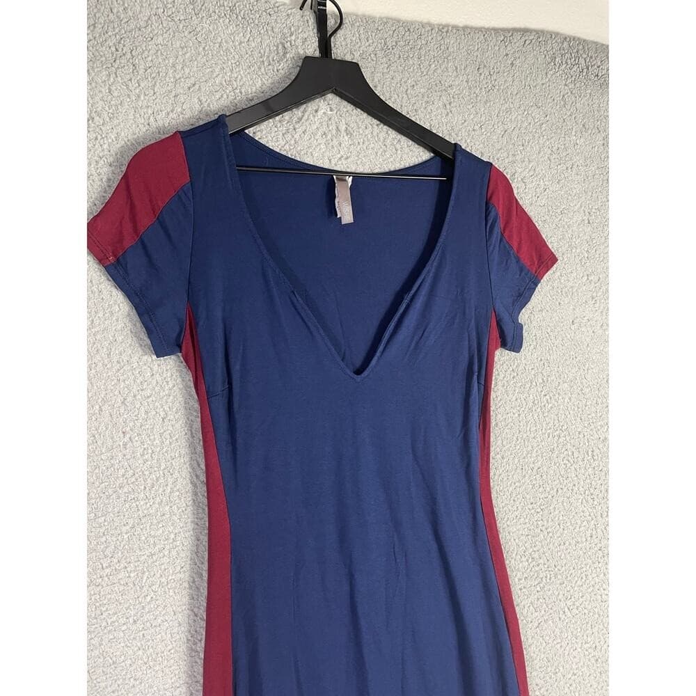 W.SHE Navy Bodycon Dress Large Cutout Back Colorblock V Neck Sexy Stretch Club - Thumbnail 2