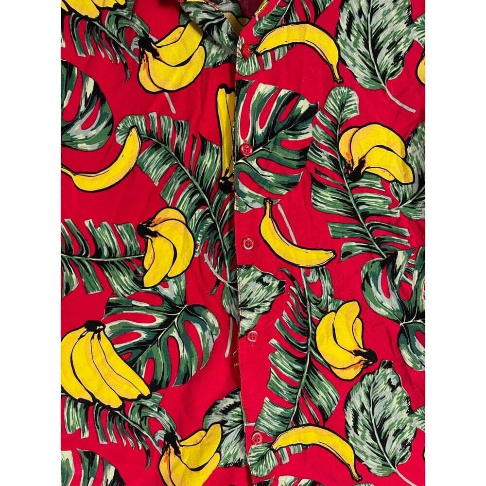 Good Vibes Banana Hawaiian Shirt Men's M Red Tropical Fruit Button Up Aloha - Thumbnail 5