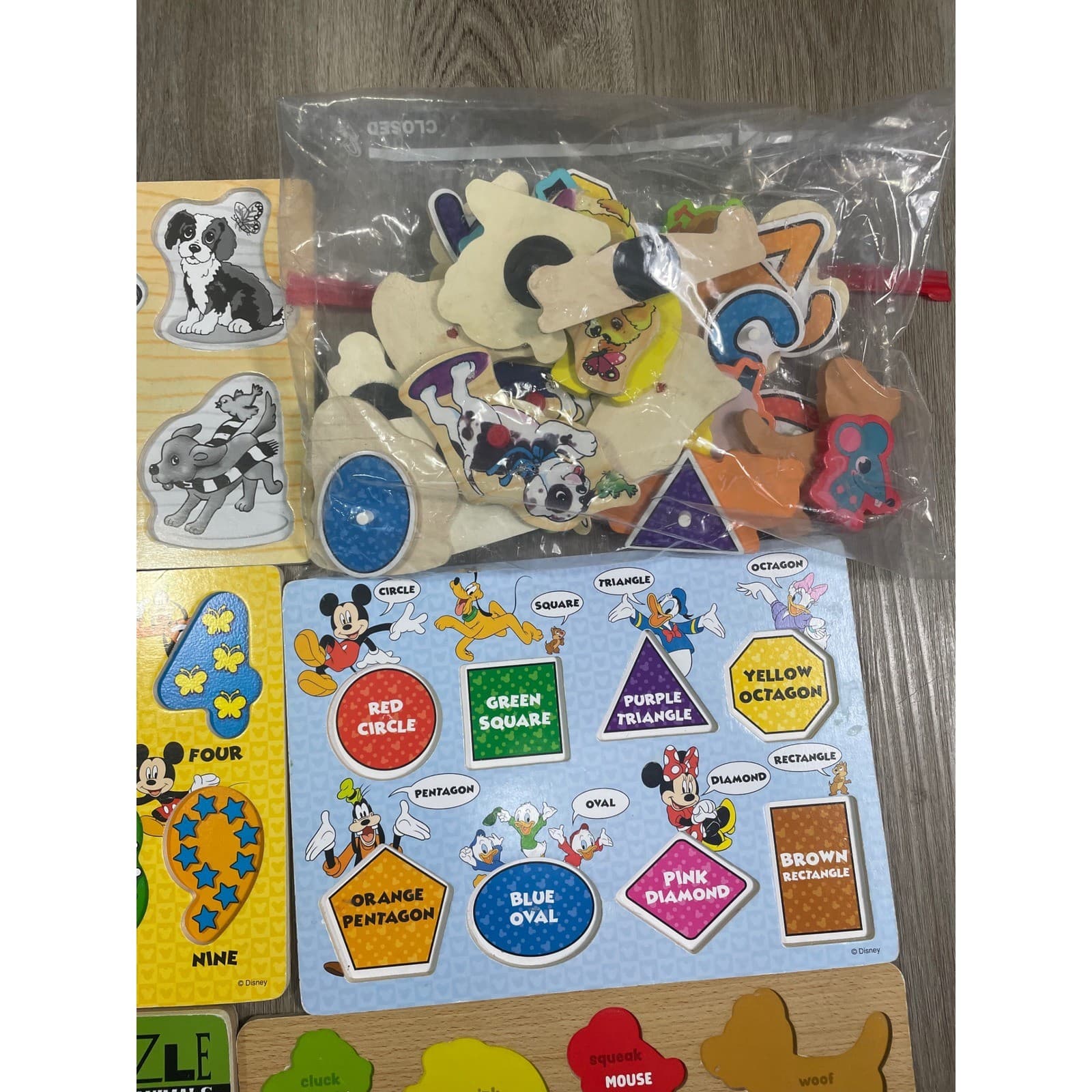 Melissa Doug Disney Wooden Puzzle Lot 5pc Mickey Mouse Zoo Farm Animals Numbers - Thumbnail 3