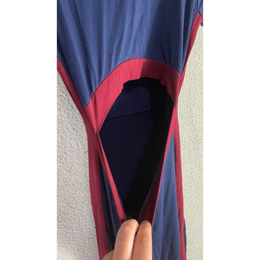 W.SHE Navy Bodycon Dress Large Cutout Back Colorblock V Neck Sexy Stretch Club - Thumbnail 8
