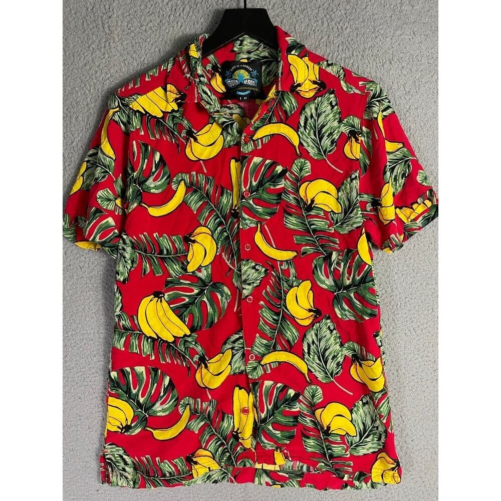 Good Vibes Banana Hawaiian Shirt Men's M Red Tropical Fruit Button Up Aloha - Thumbnail 3