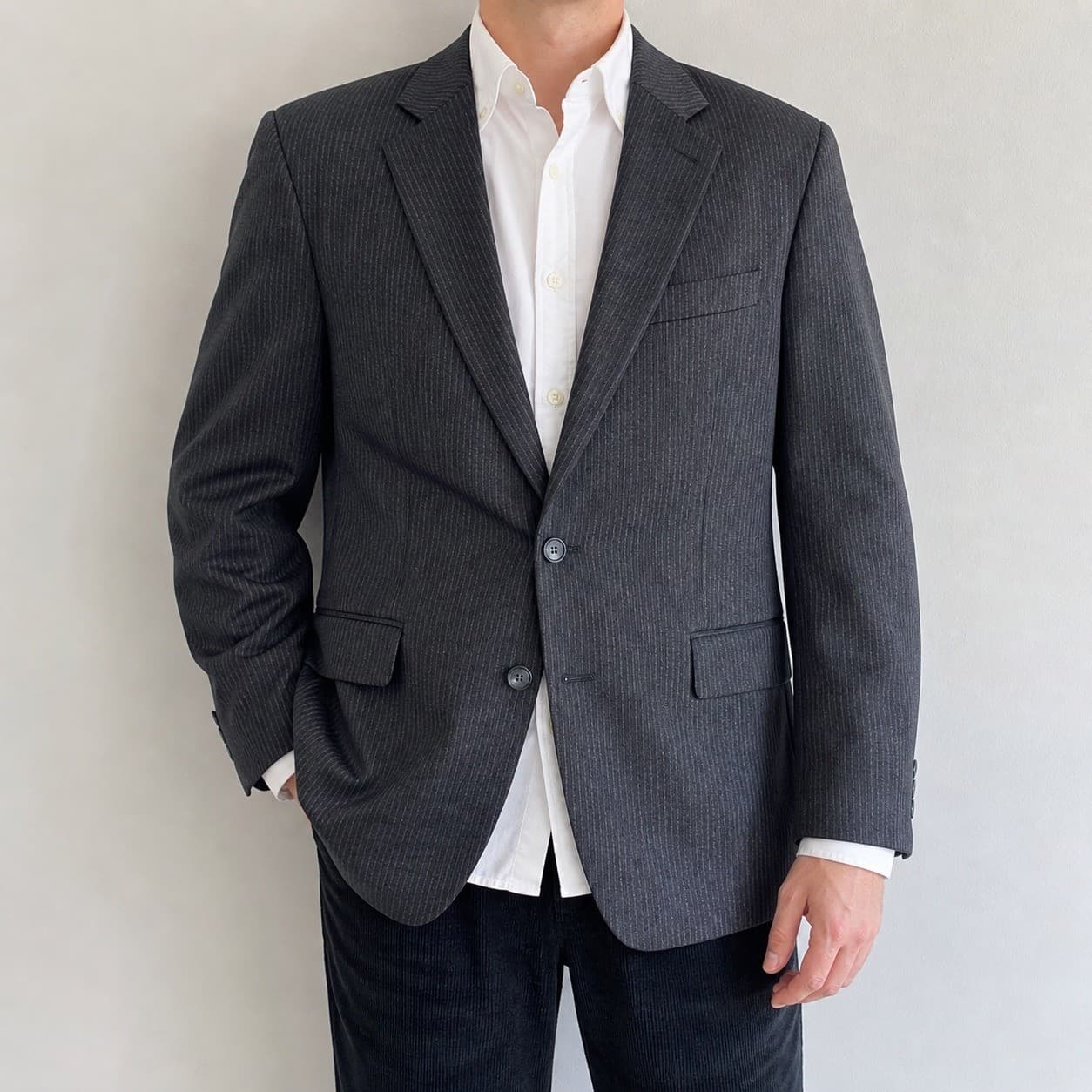 Loro Delfino Mens 42R Pinstripe Blazer Gray Wool Sport Coat Italian 2 Button - Thumbnail 2