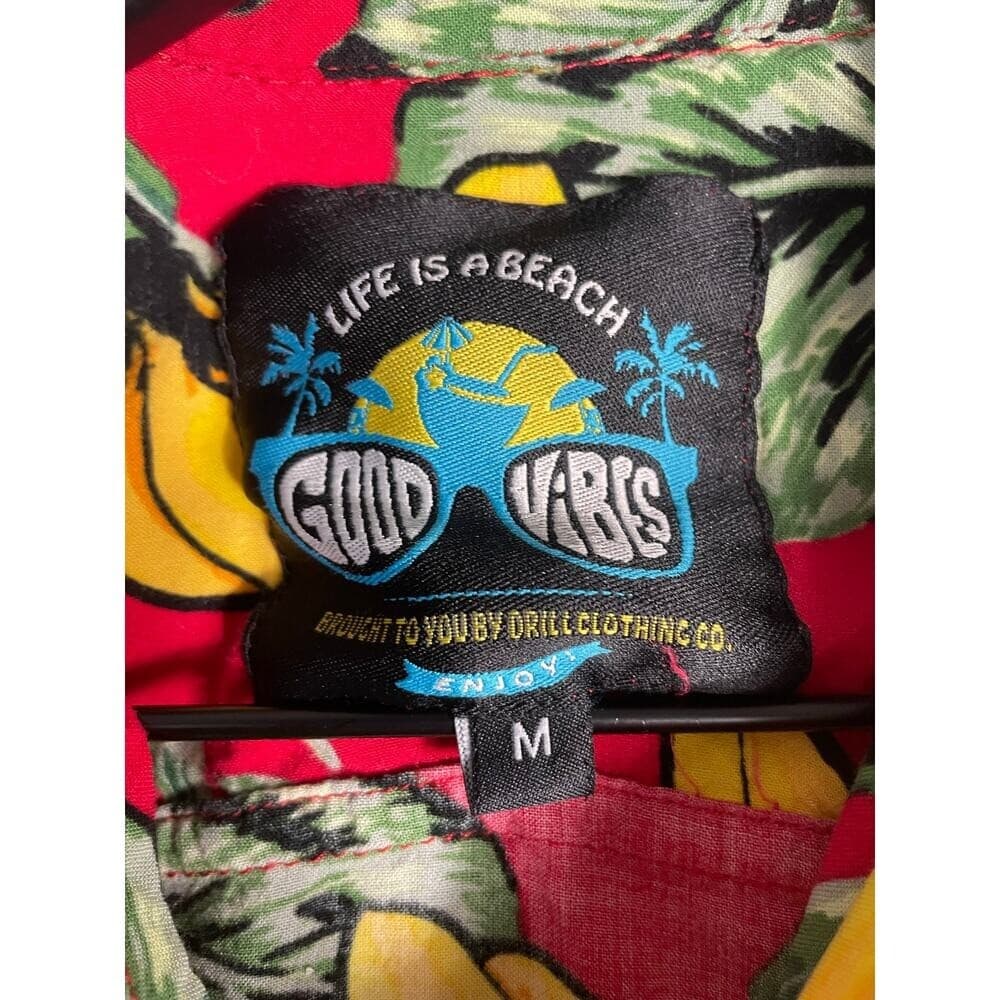 Good Vibes Banana Hawaiian Shirt Men's M Red Tropical Fruit Button Up Aloha - Thumbnail 7