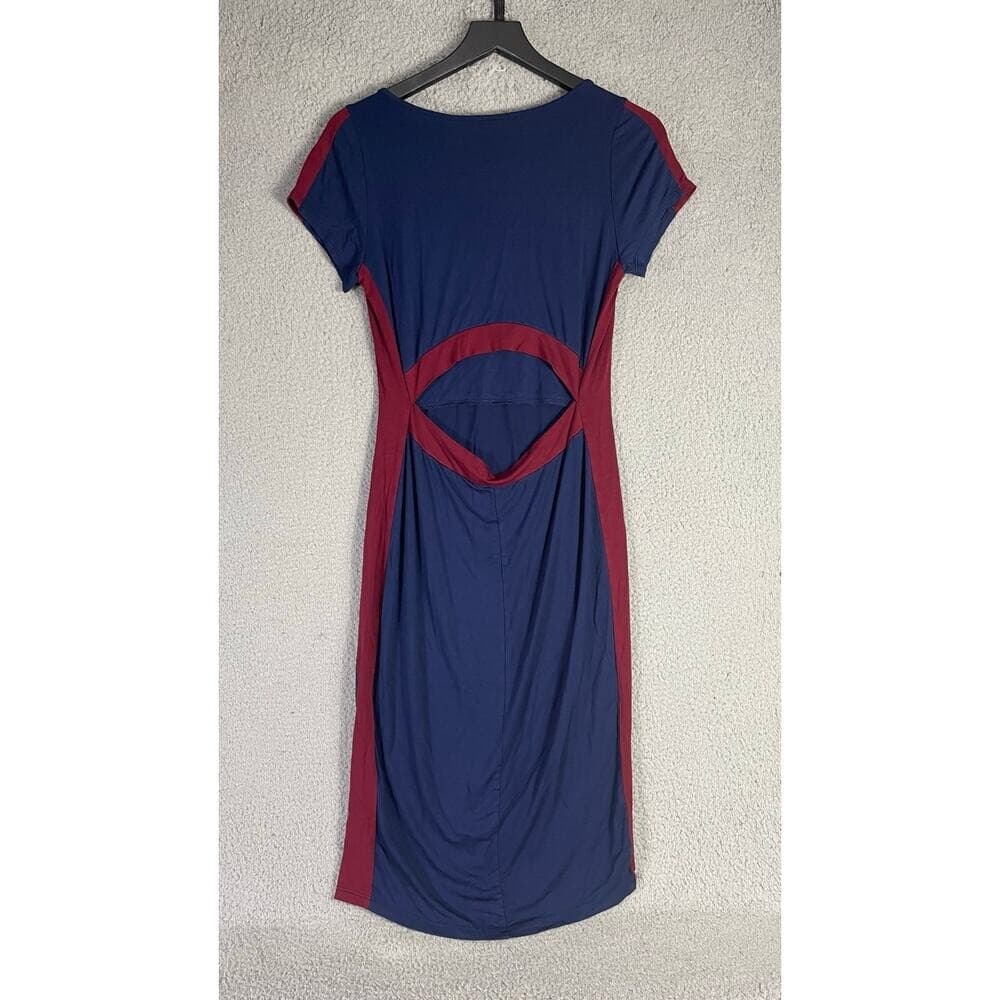 W.SHE Navy Bodycon Dress Large Cutout Back Colorblock V Neck Sexy Stretch Club - Thumbnail 7
