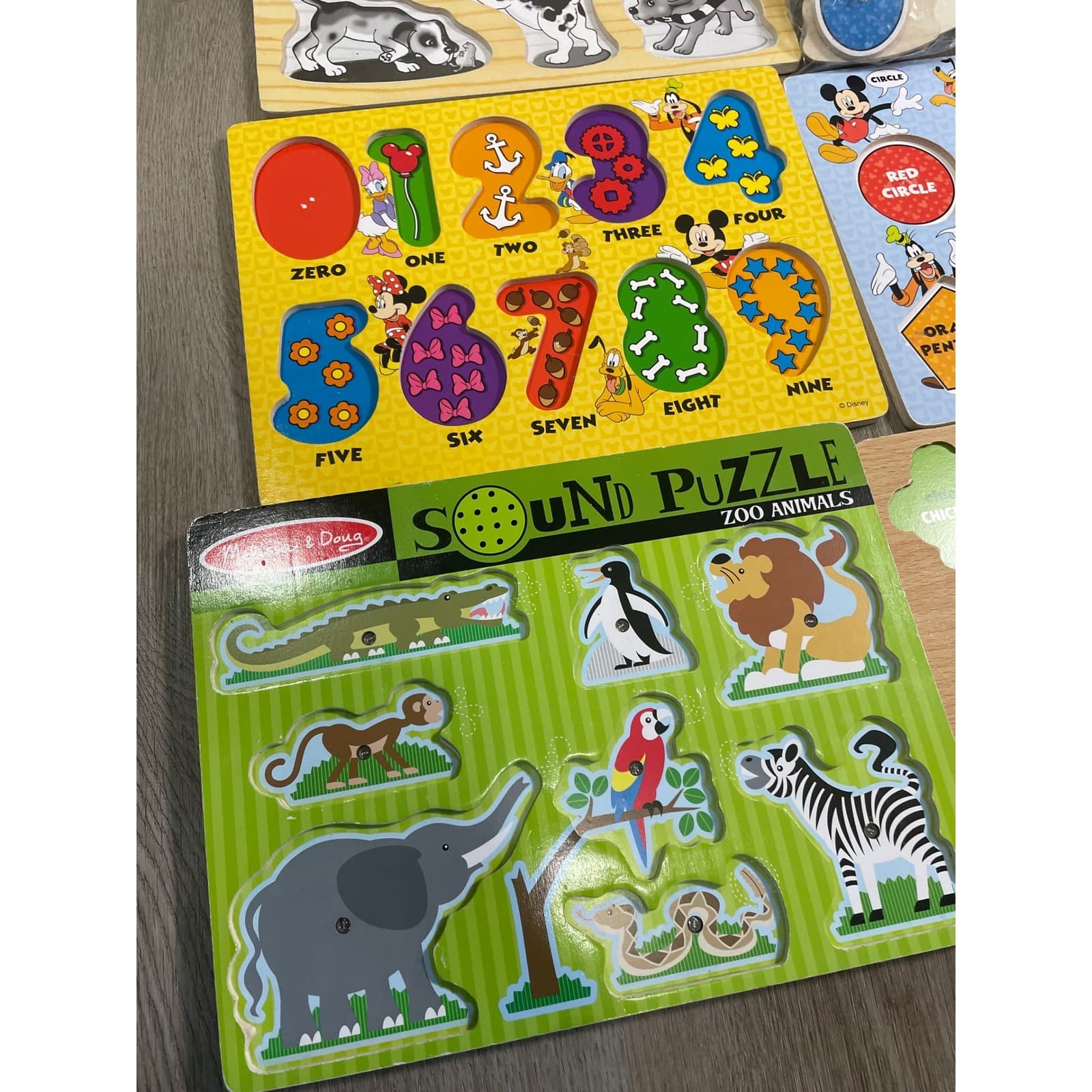 Melissa Doug Disney Wooden Puzzle Lot 5pc Mickey Mouse Zoo Farm Animals Numbers - Thumbnail 5