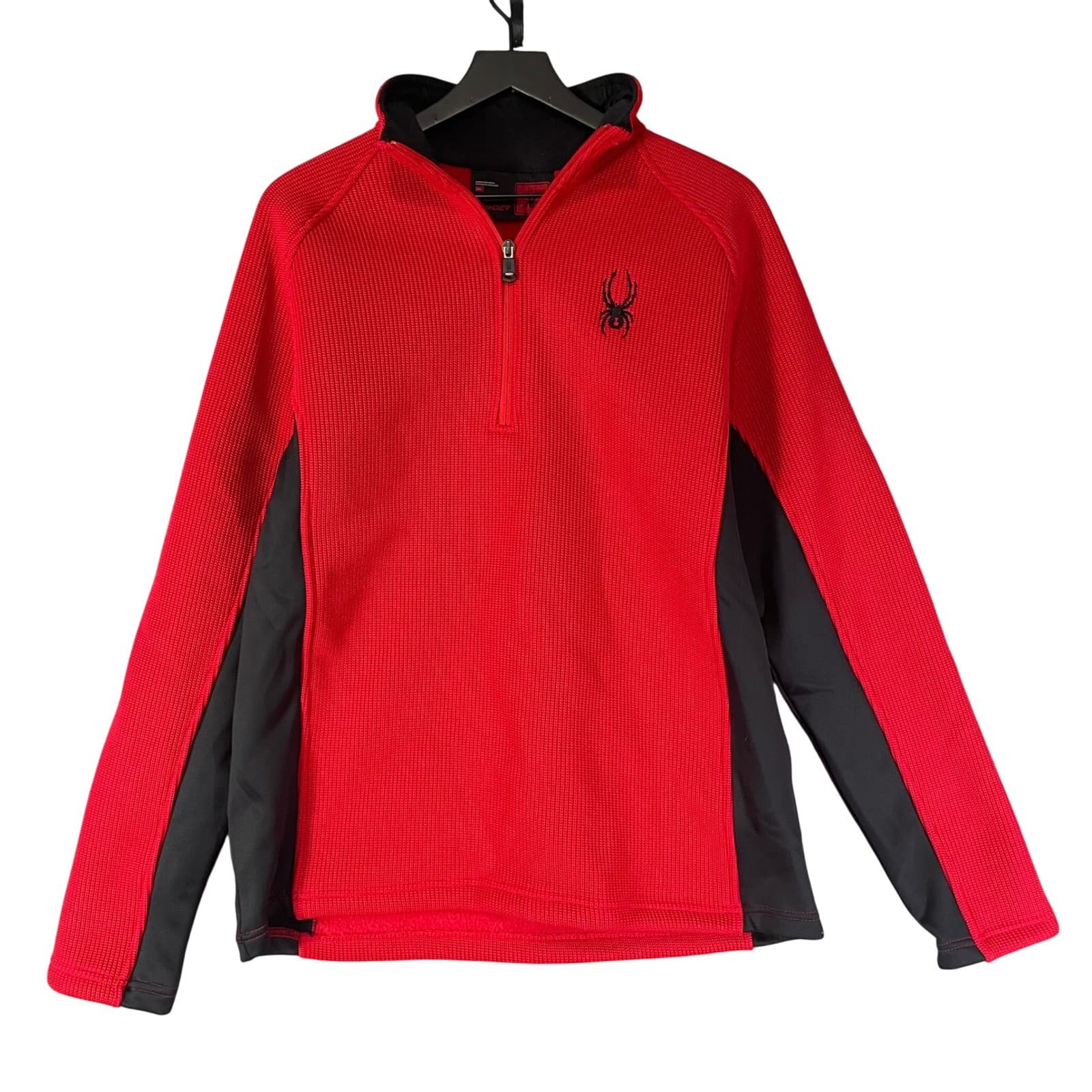 Spyder Mens Large Red Black Quarter Zip Pullover Ribbed Stretch Ski Layer Top - Thumbnail 3