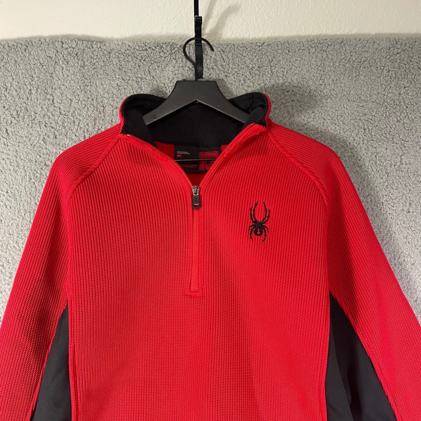 Spyder Mens Large Red Black Quarter Zip Pullover Ribbed Stretch Ski Layer Top - Thumbnail 9