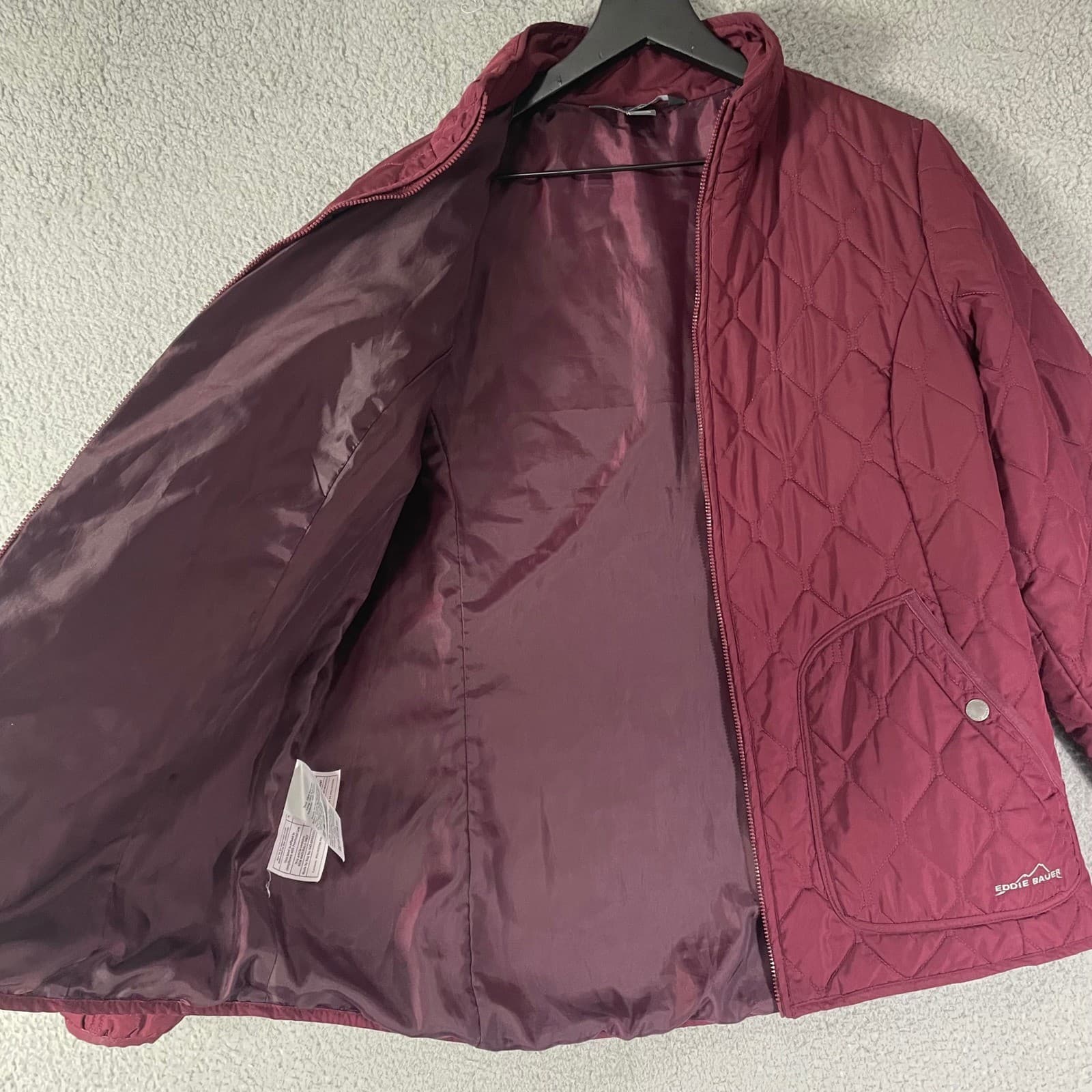 Eddie Bauer Womens Large Burgundy Diamond Quilted Full Zip Lightweight Jacket L - Thumbnail 11