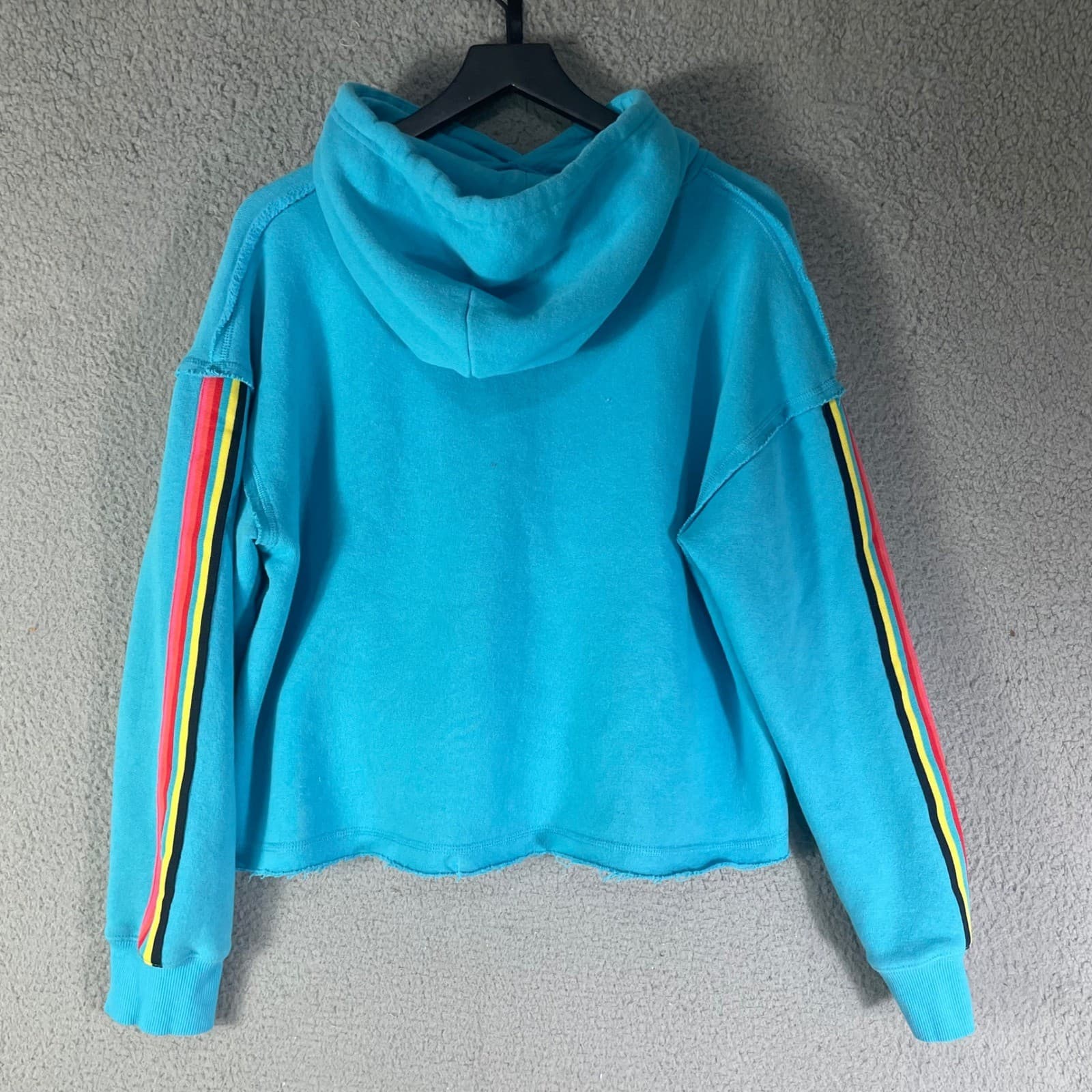 Ole Smoky Tennessee Moonshine Turquoise Cropped Hoodie Rainbow Stripe Womens L - Thumbnail 6