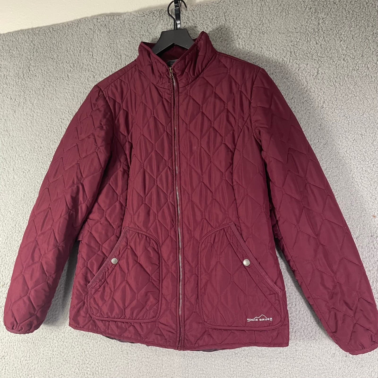 Eddie Bauer Womens Large Burgundy Diamond Quilted Full Zip Lightweight Jacket L - Thumbnail 7