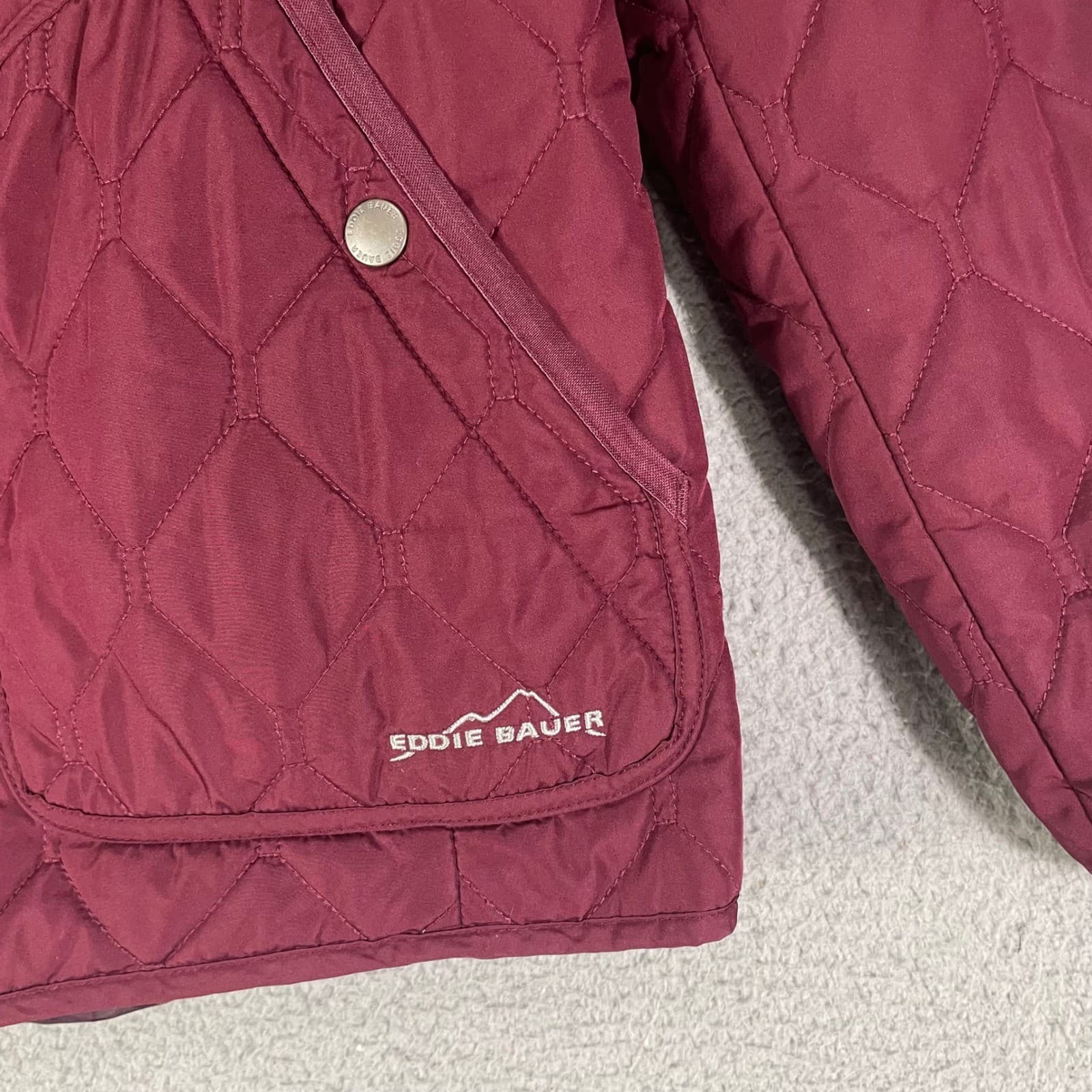 Eddie Bauer Womens Large Burgundy Diamond Quilted Full Zip Lightweight Jacket L - Thumbnail 6