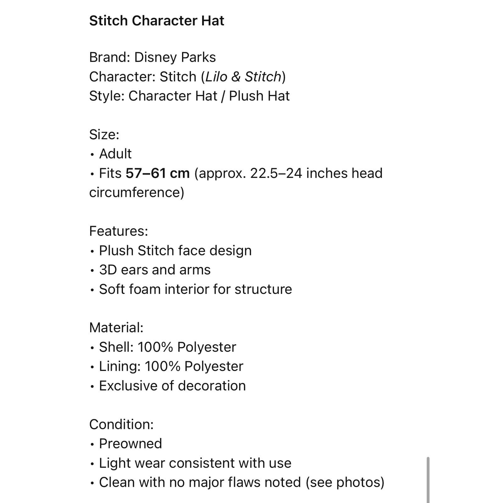 Disney Parks Stitch Plush Character Hat Adult Lilo & Stitch Blue Costume Hat - Thumbnail 2