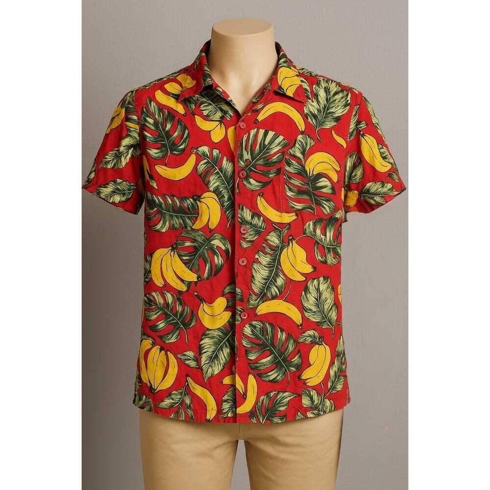 Good Vibes Banana Hawaiian Shirt Men's M Red Tropical Fruit Button Up Aloha - Thumbnail 2
