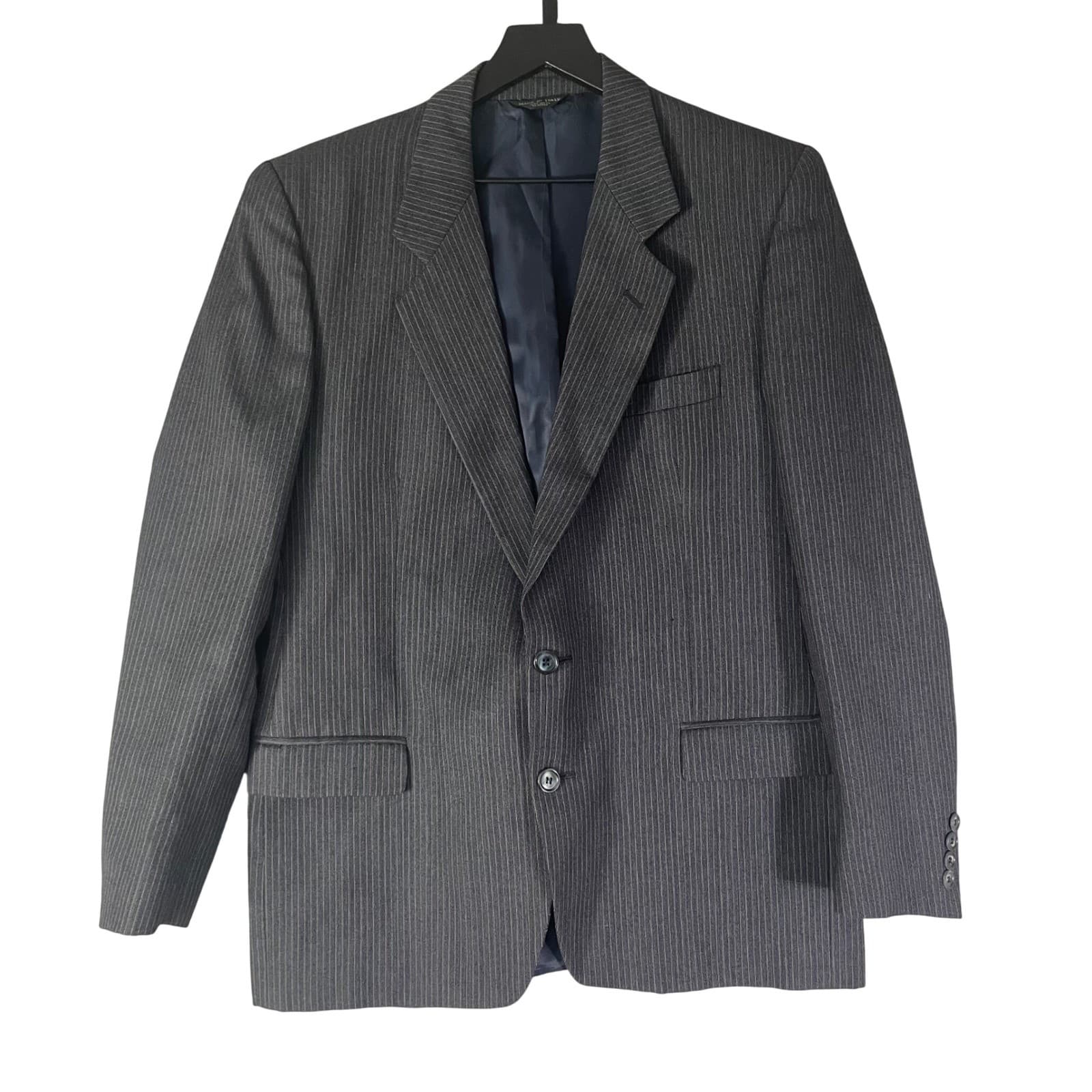 Loro Delfino Mens 42R Pinstripe Blazer Gray Wool Sport Coat Italian 2 Button - Thumbnail 3