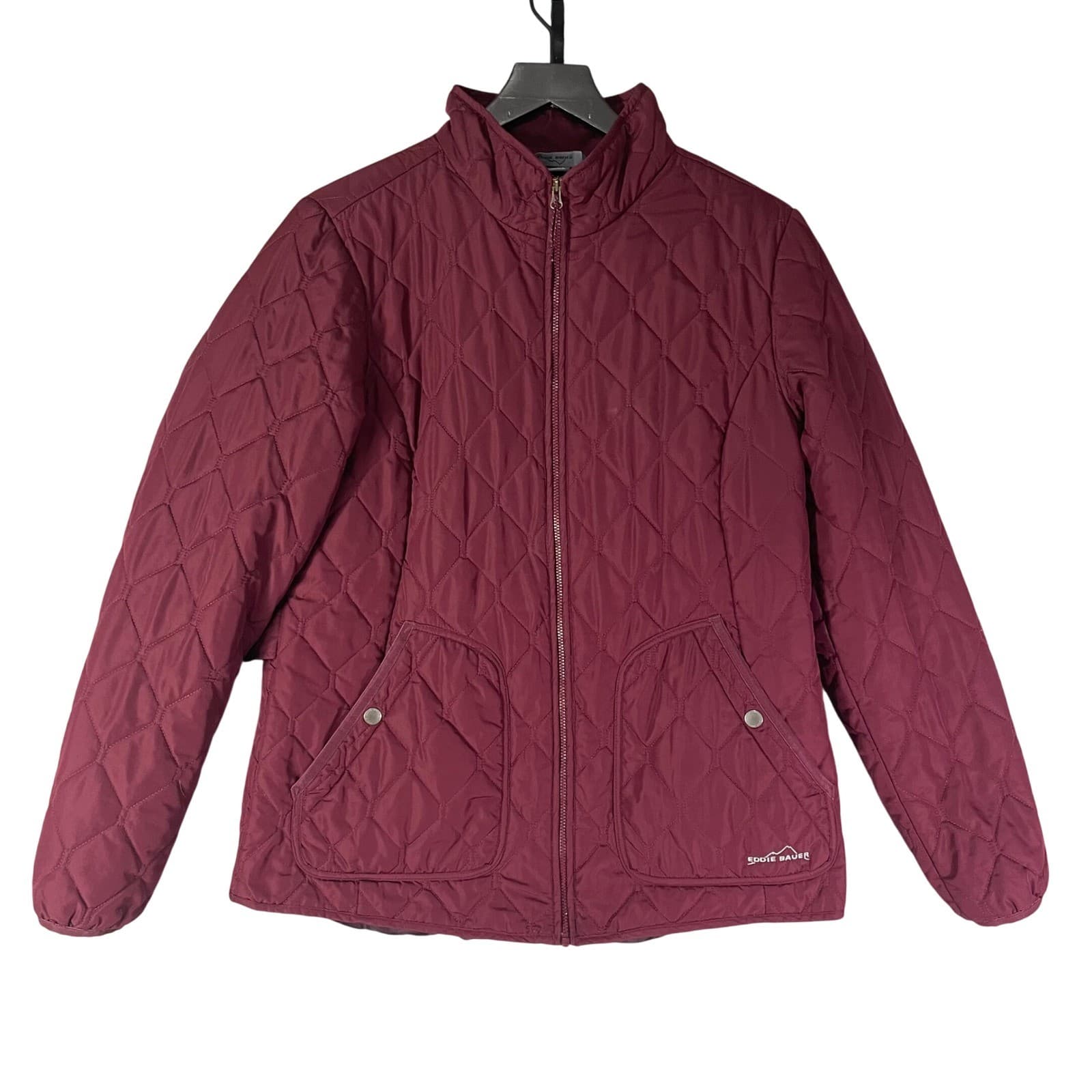 Eddie Bauer Womens Large Burgundy Diamond Quilted Full Zip Lightweight Jacket L - Thumbnail 3