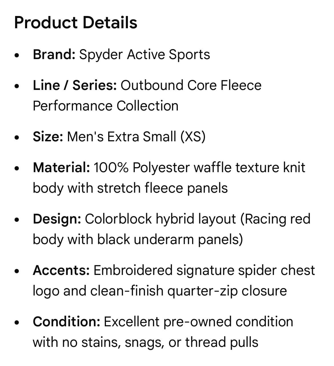 Spyder Mens Large Red Black Quarter Zip Pullover Ribbed Stretch Ski Layer Top - Thumbnail 5
