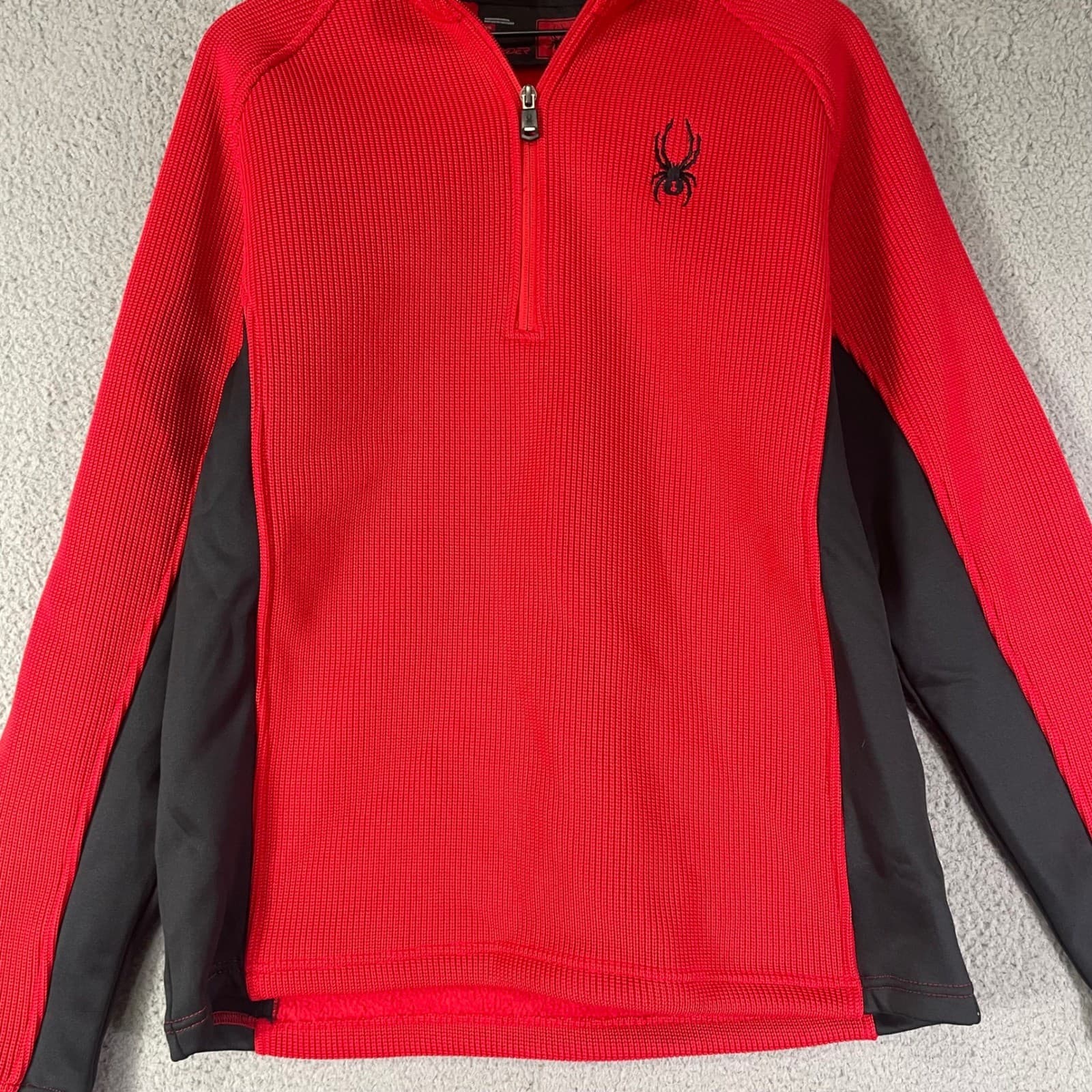 Spyder Mens Large Red Black Quarter Zip Pullover Ribbed Stretch Ski Layer Top - Thumbnail 10