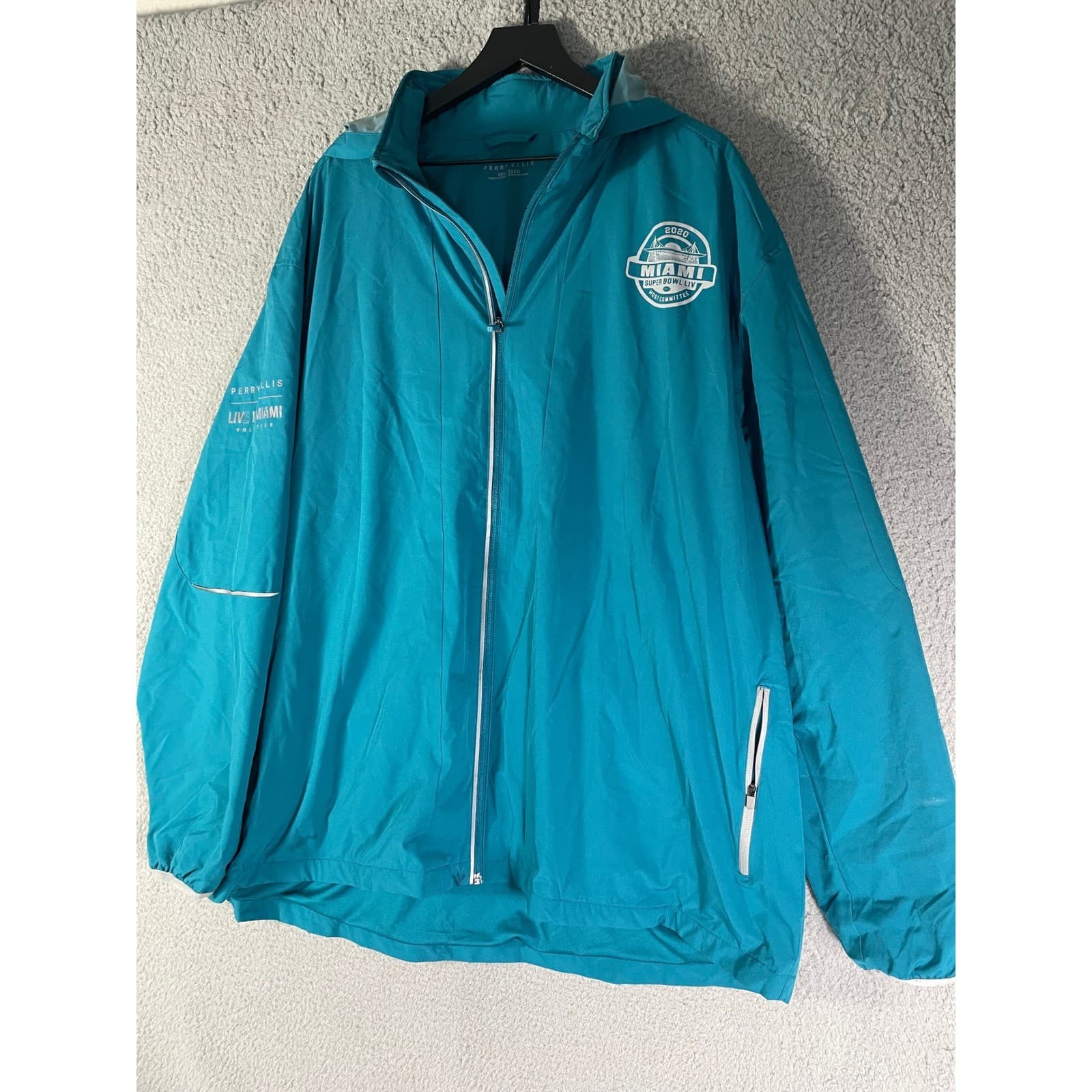 Perry Ellis Super Bowl LIV Miami 2020 Volunteer Jacket Windbreaker Teal 2XL - Thumbnail 7