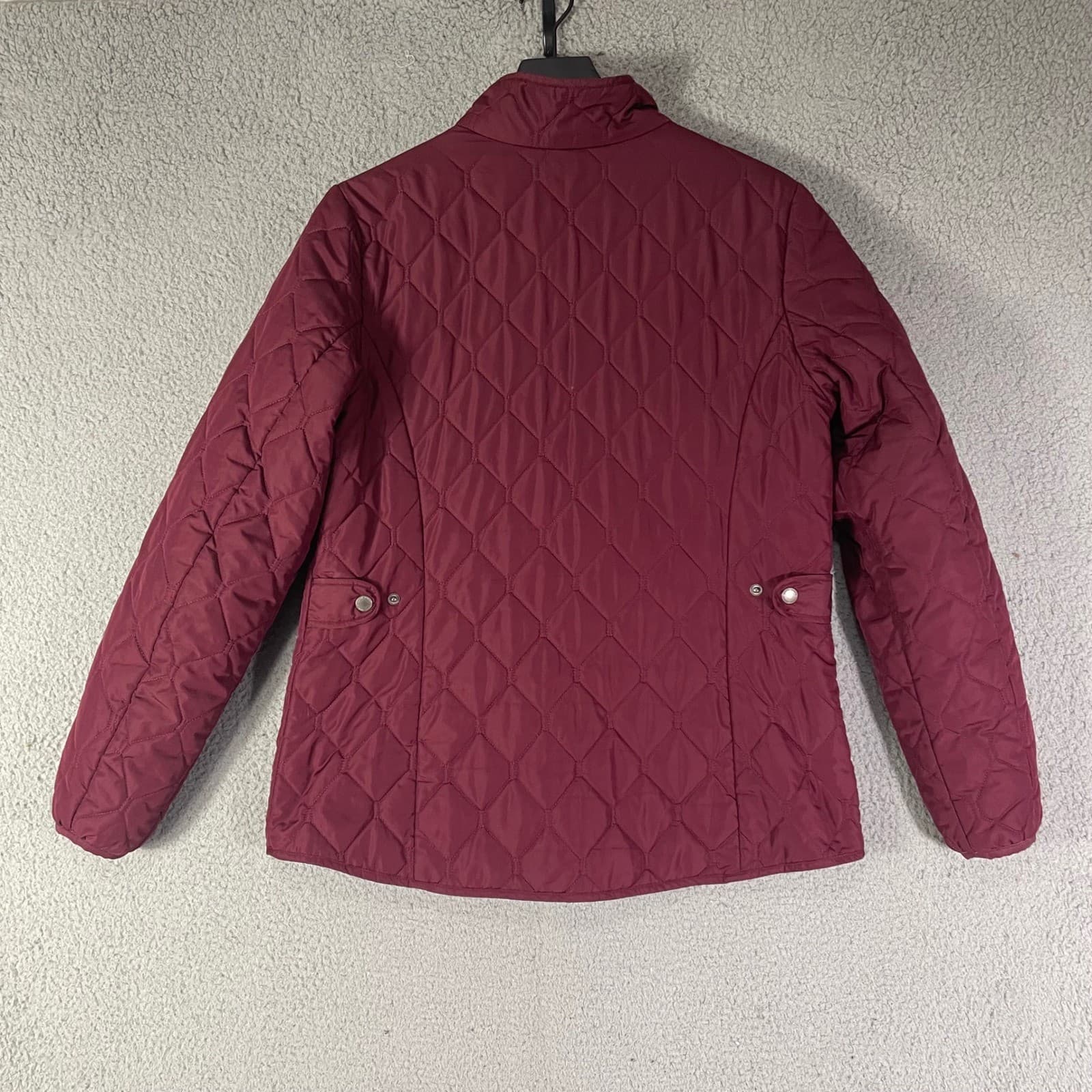 Eddie Bauer Womens Large Burgundy Diamond Quilted Full Zip Lightweight Jacket L - Thumbnail 8