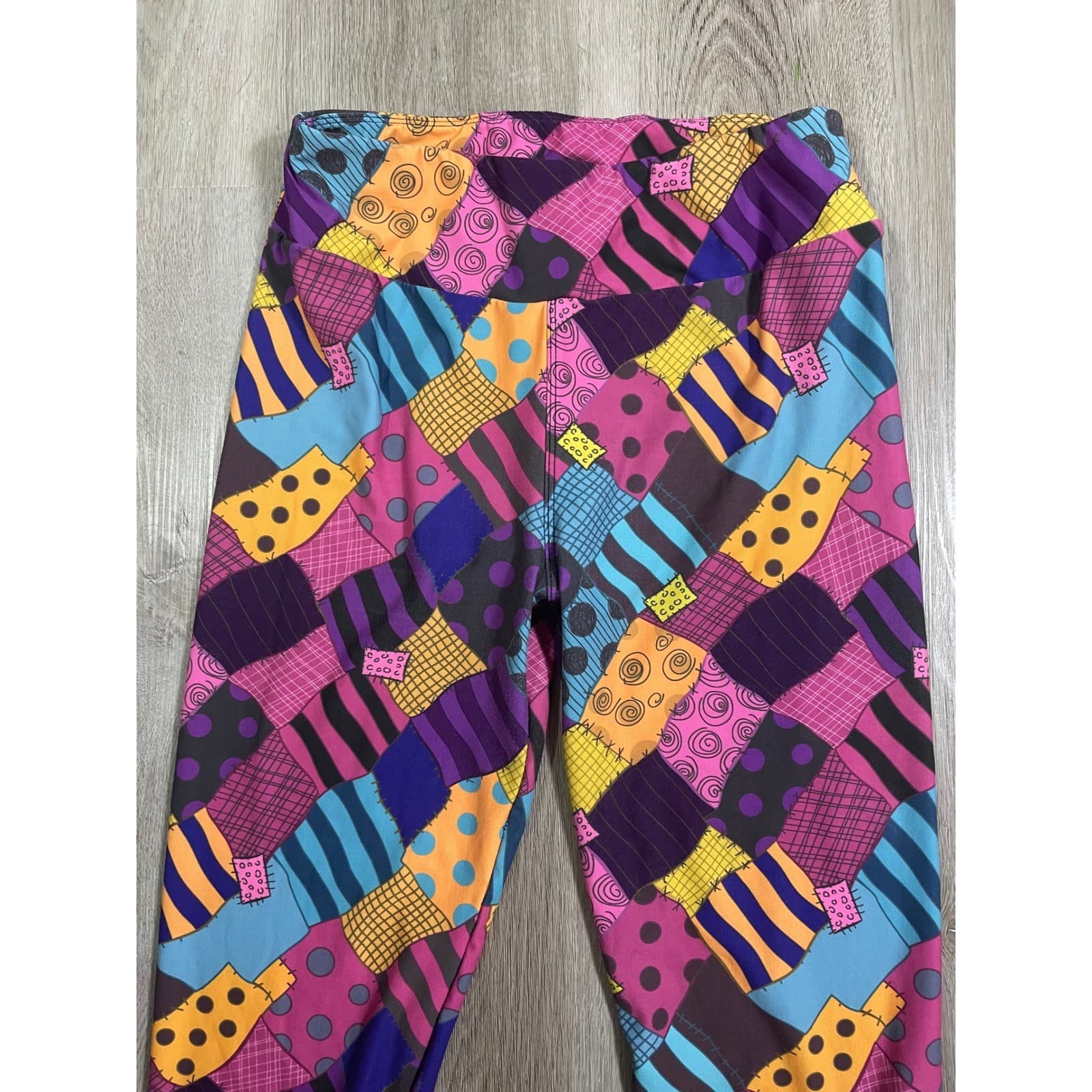 Patchwork Print Leggings OS Colorful Funky Patterned Print One Size - Thumbnail 4