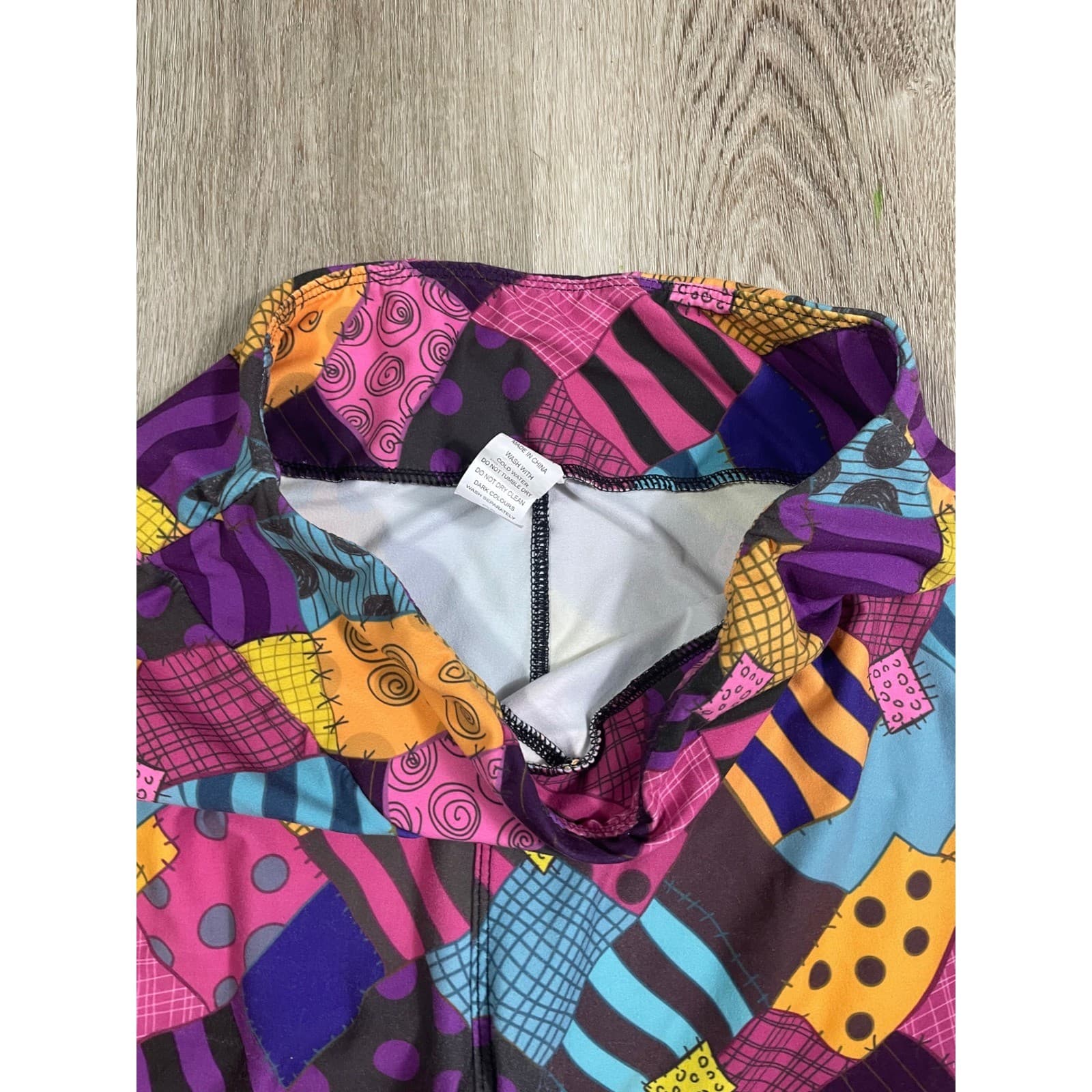 Patchwork Print Leggings OS Colorful Funky Patterned Print One Size - Thumbnail 5