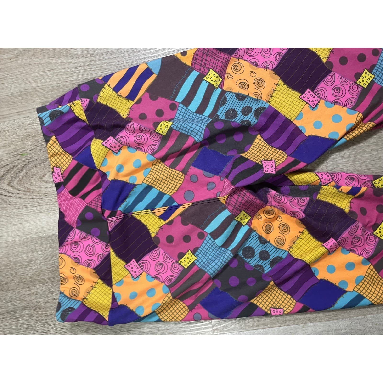 Patchwork Print Leggings OS Colorful Funky Patterned Print One Size - Thumbnail 7