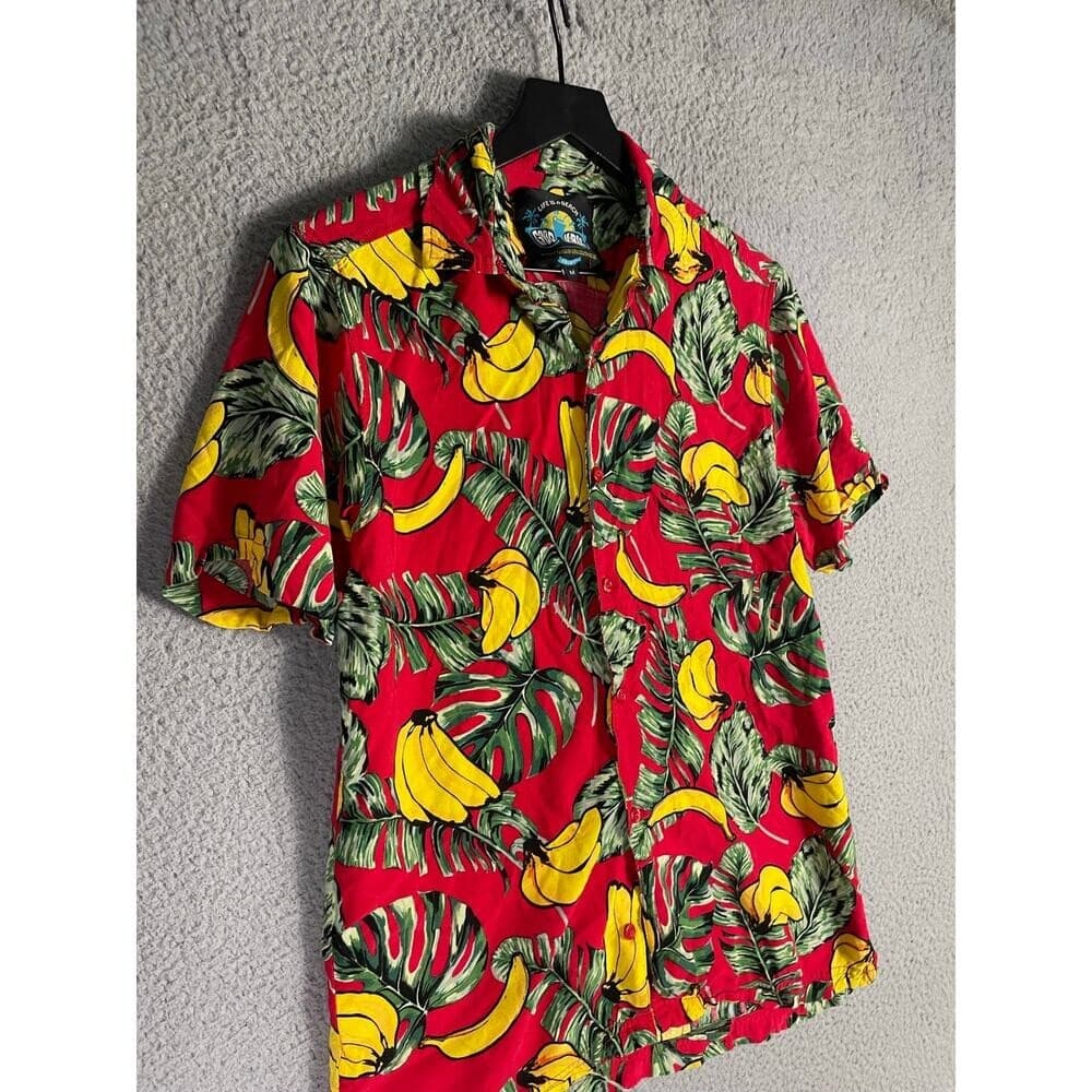 Good Vibes Banana Hawaiian Shirt Men's M Red Tropical Fruit Button Up Aloha - Thumbnail 6