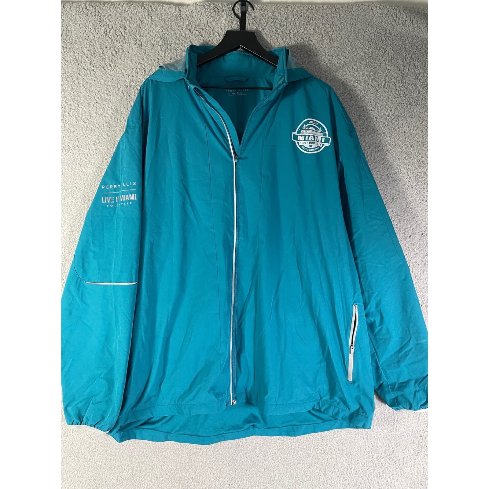 Perry Ellis Super Bowl LIV Miami 2020 Volunteer Jacket Windbreaker Teal 2XL - Thumbnail 3