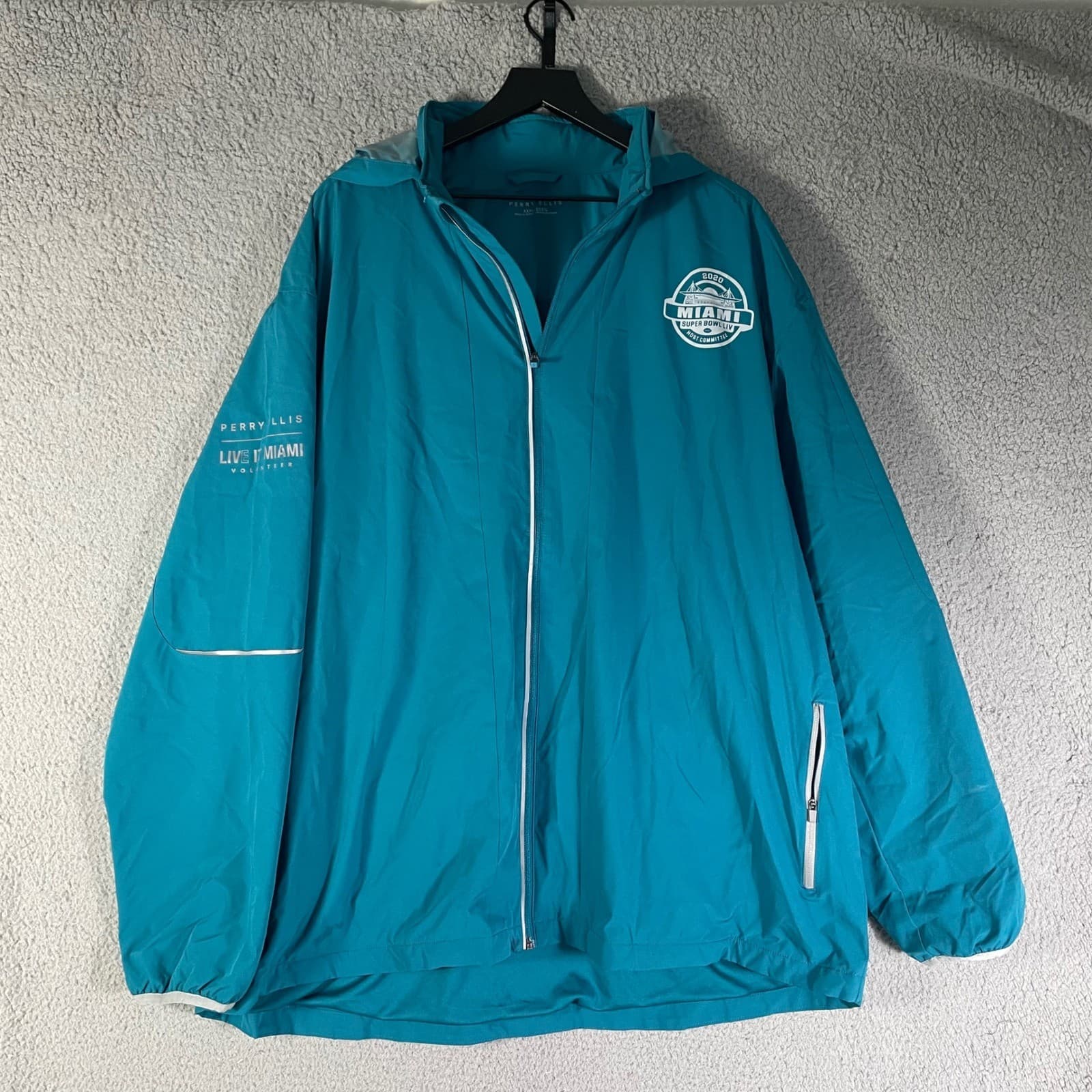 Perry Ellis Super Bowl LIV Miami 2020 Volunteer Jacket Windbreaker Teal 2XL - Thumbnail 2