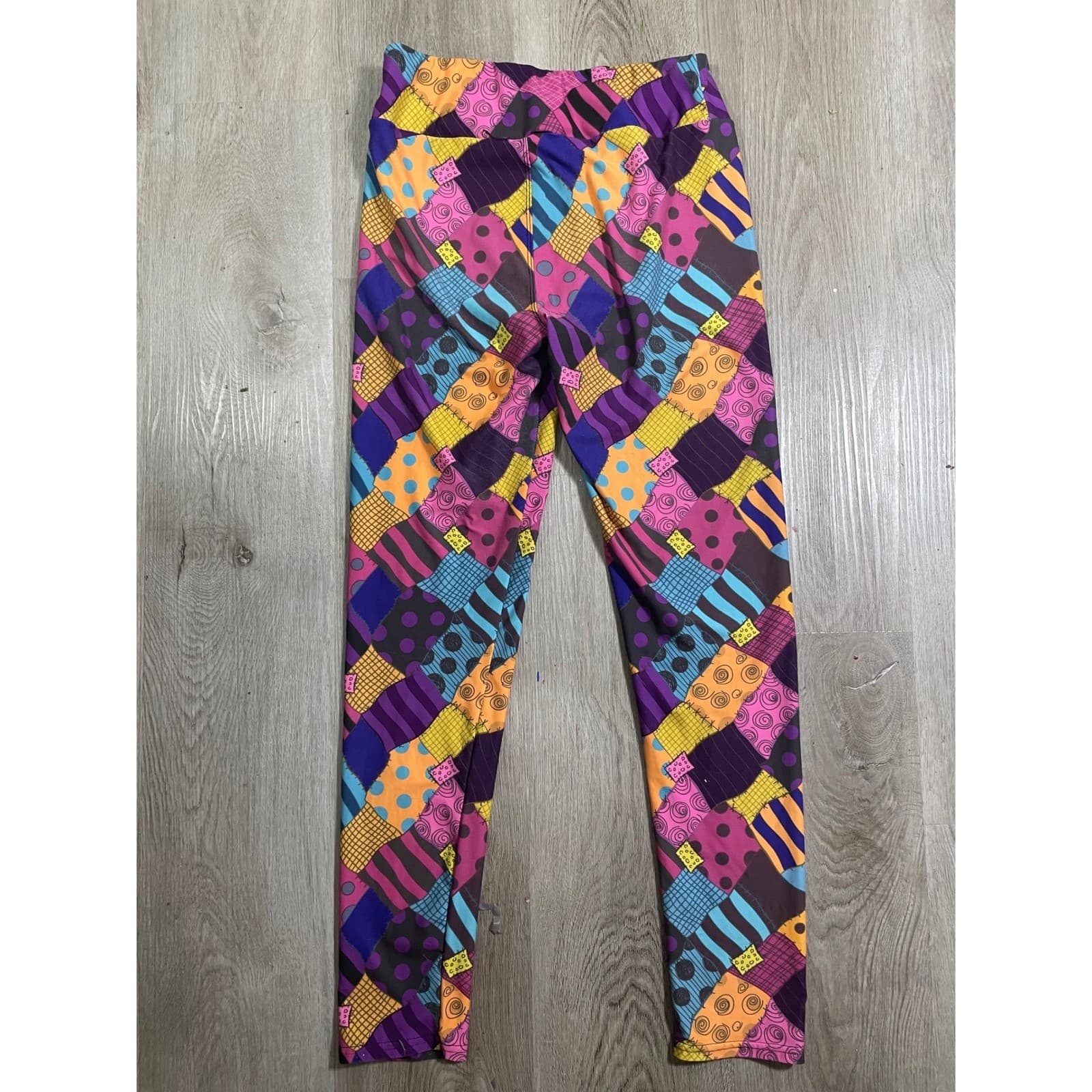 Patchwork Print Leggings OS Colorful Funky Patterned Print One Size - Thumbnail 6