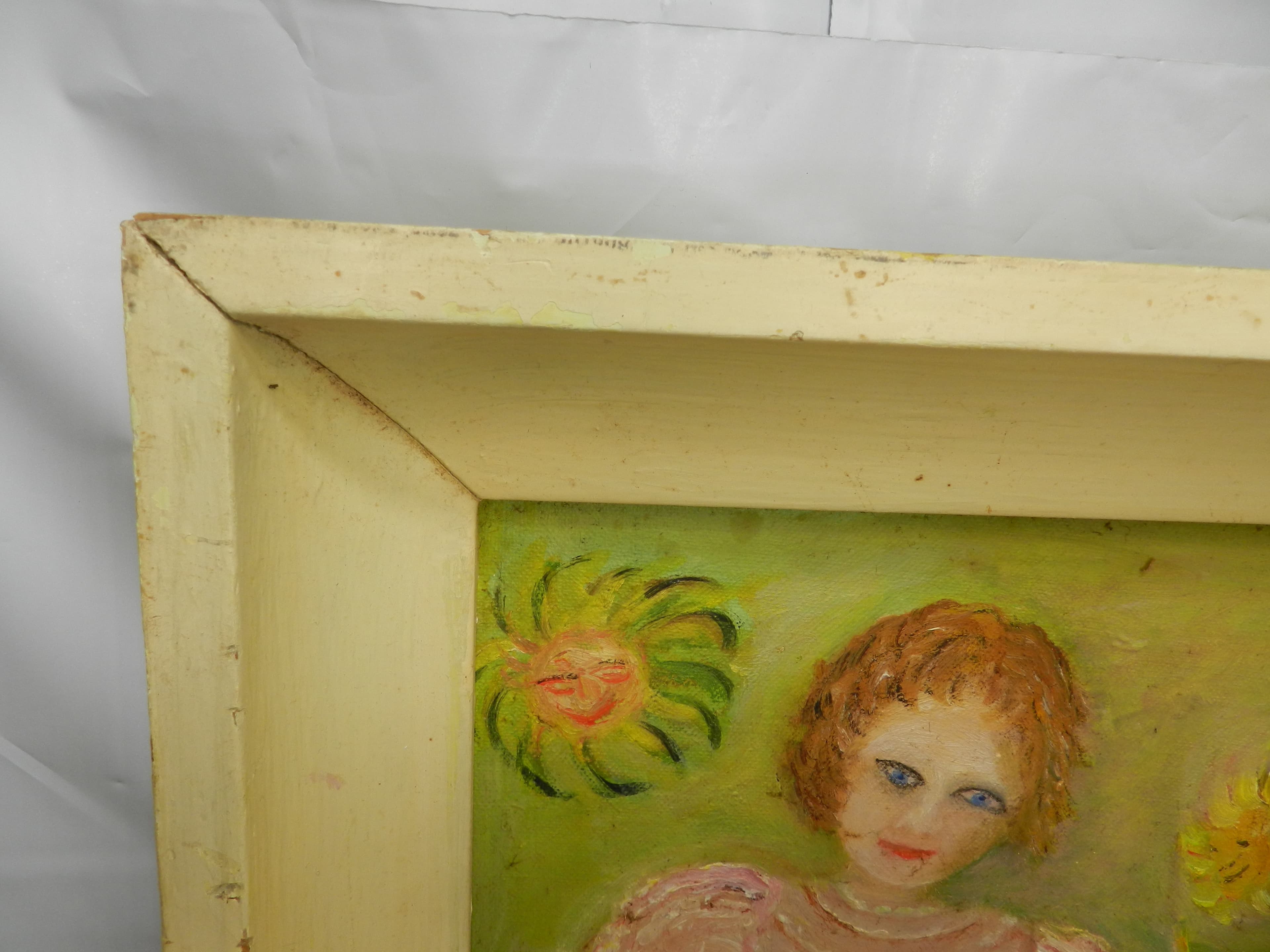VTG Oil Paintingy by Marie Nunnally "Mistress Marry Watering the Garden" O74S - Thumbnail 4