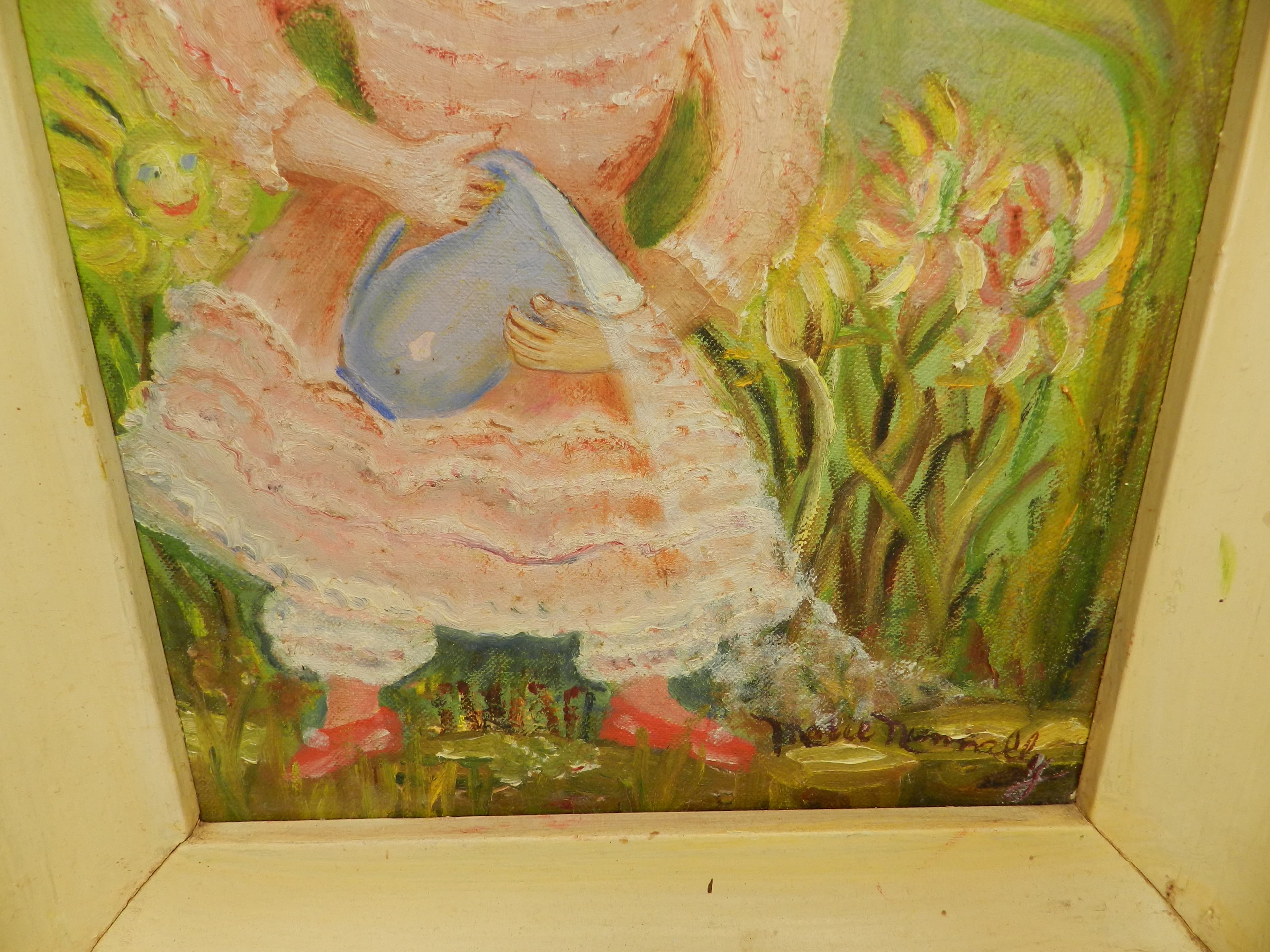 VTG Oil Paintingy by Marie Nunnally "Mistress Marry Watering the Garden" O74S - Thumbnail 6