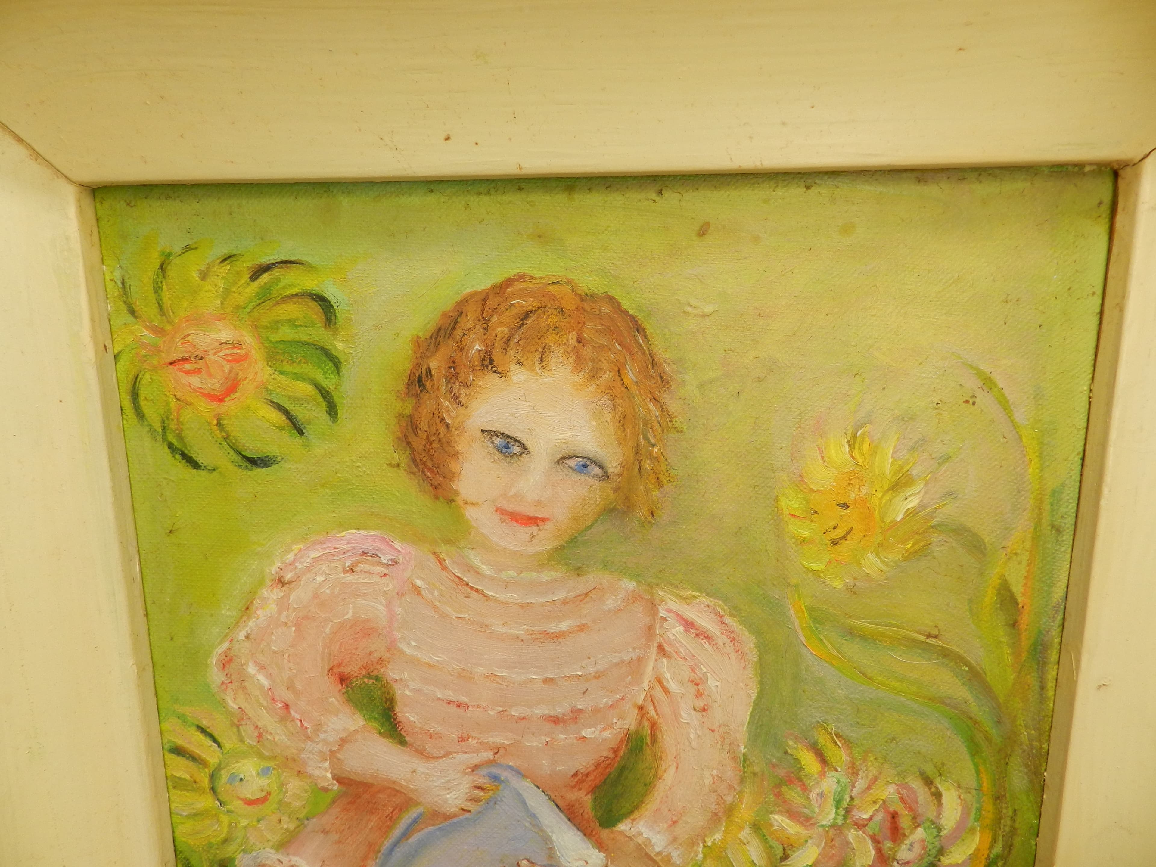 VTG Oil Paintingy by Marie Nunnally "Mistress Marry Watering the Garden" O74S - Thumbnail 5