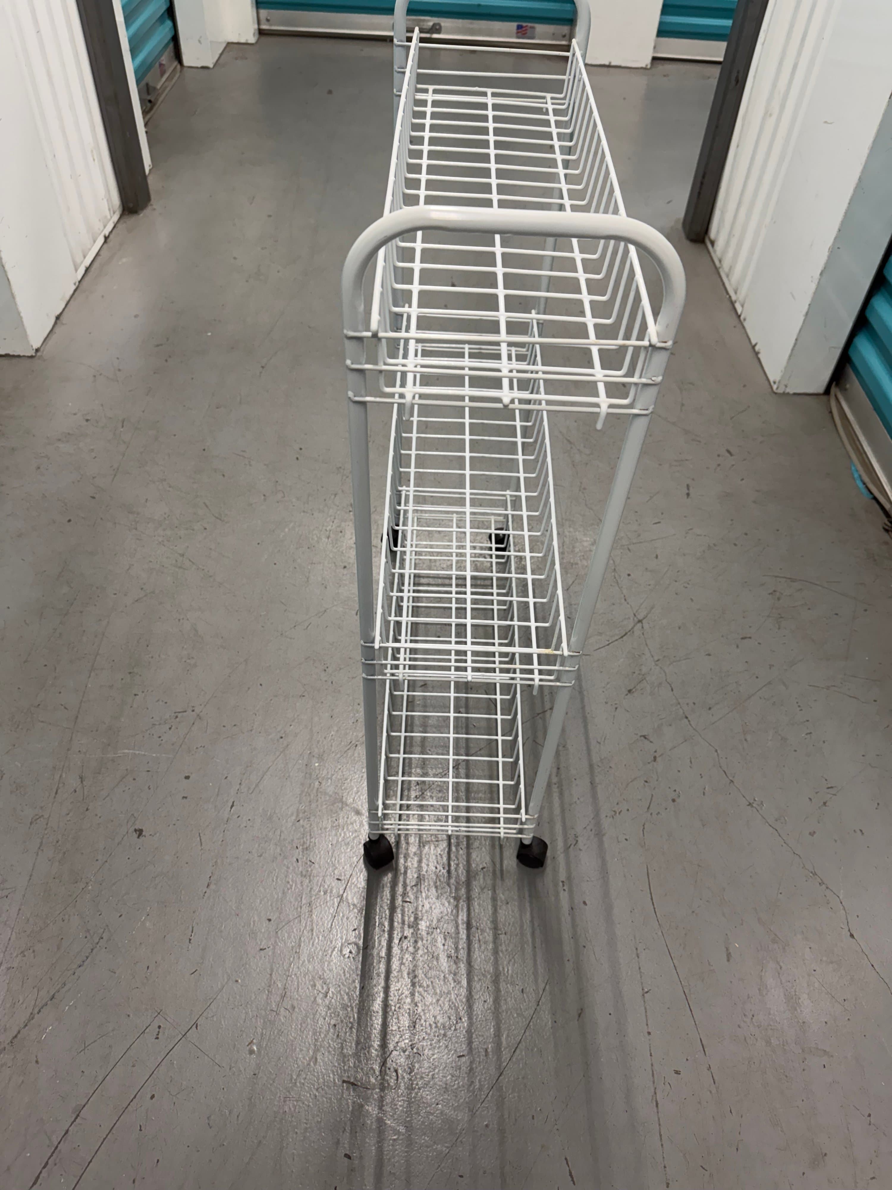 Set is 2 White Metal Rolling Storage Cart with Wire Shelves - Thumbnail 2