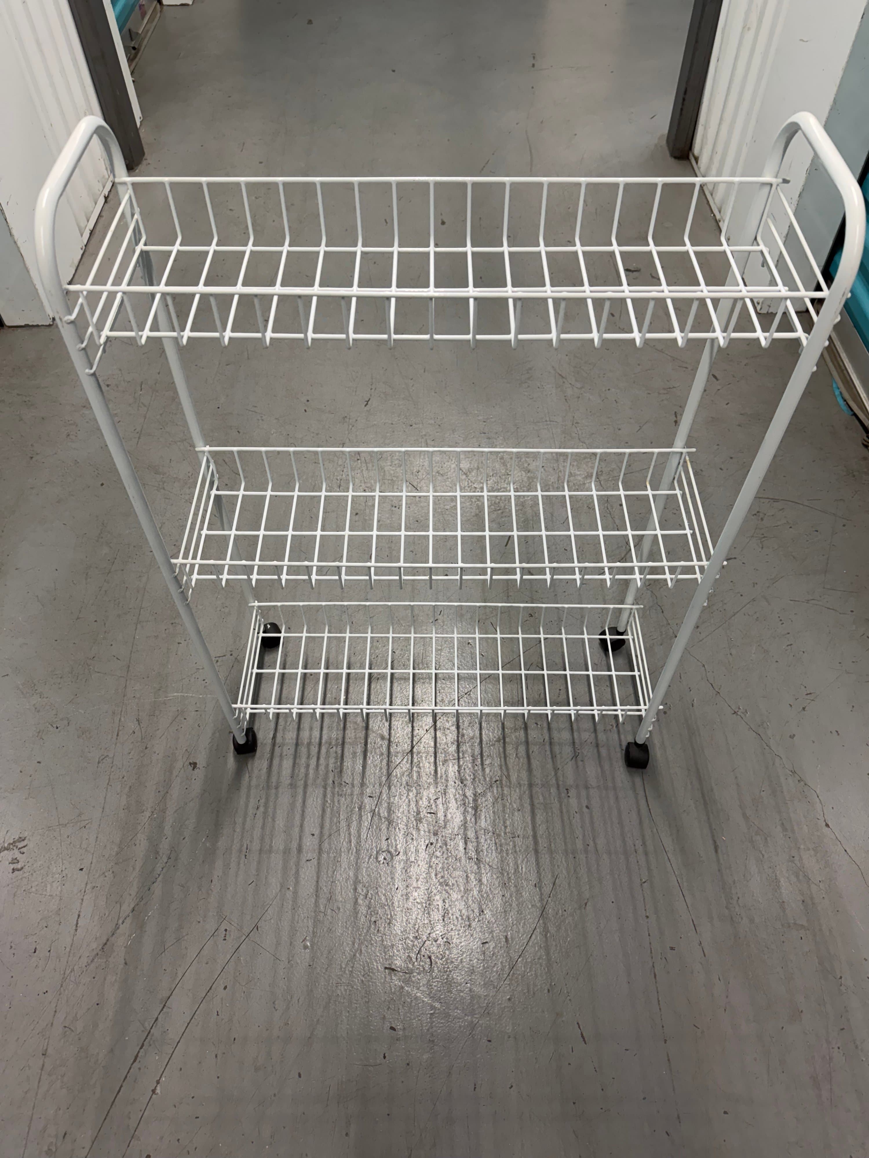 Set is 2 White Metal Rolling Storage Cart with Wire Shelves - Thumbnail 3