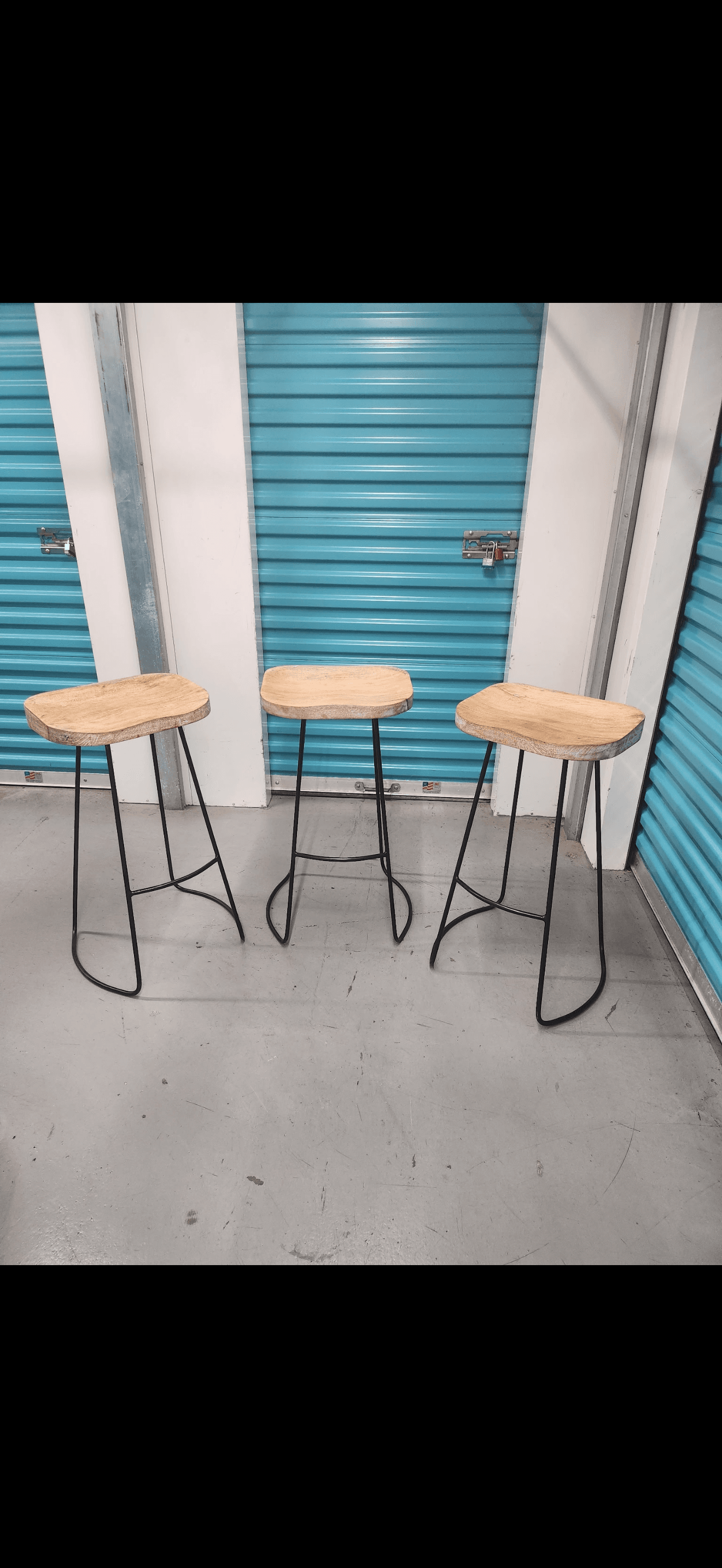 Set of 3 Wood and Metal Bar Stool with Natural Finish - Thumbnail 3