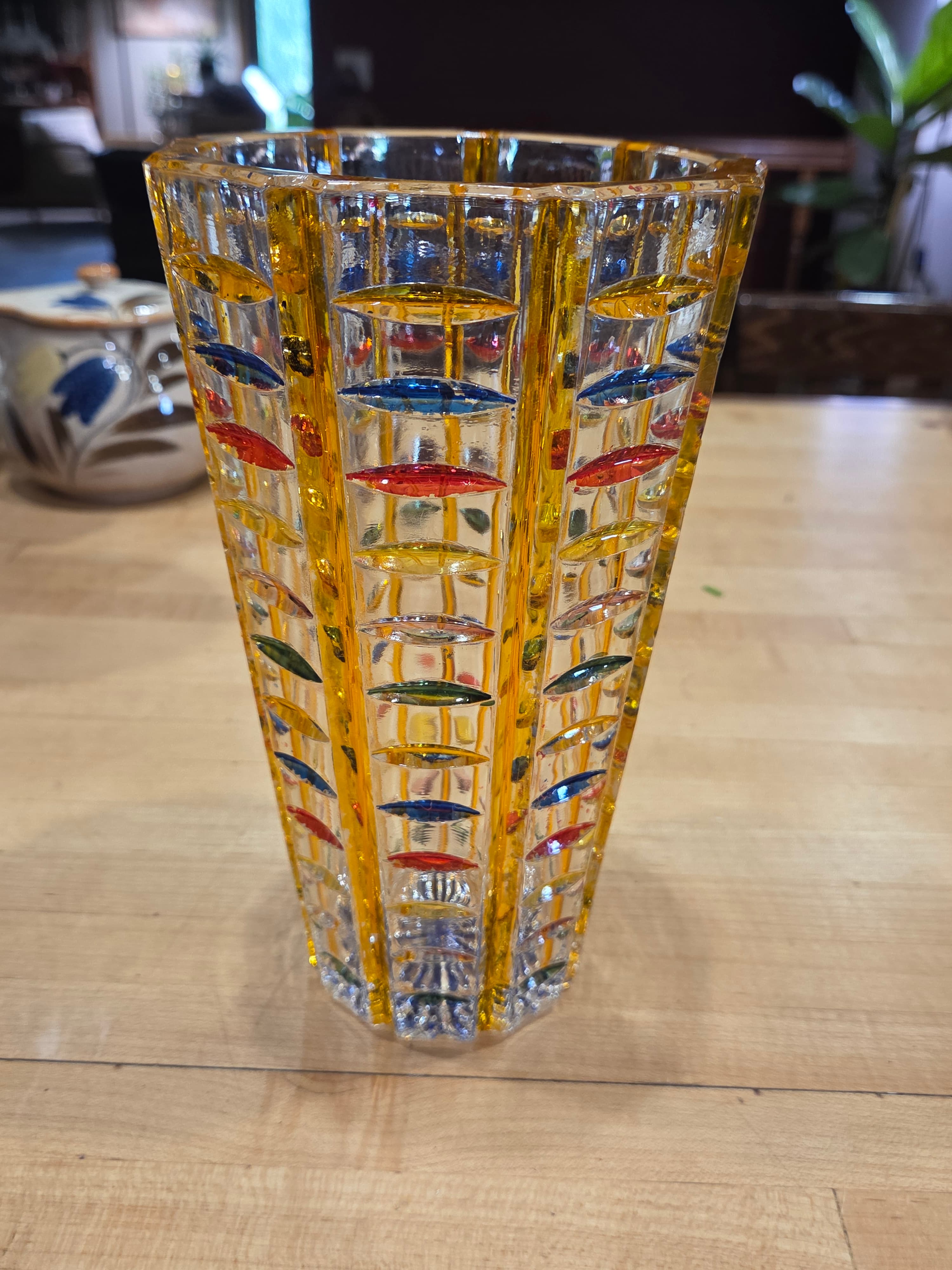 Vintage Egermann Bohemian Multicolor Flashed Cut Crystal Vase