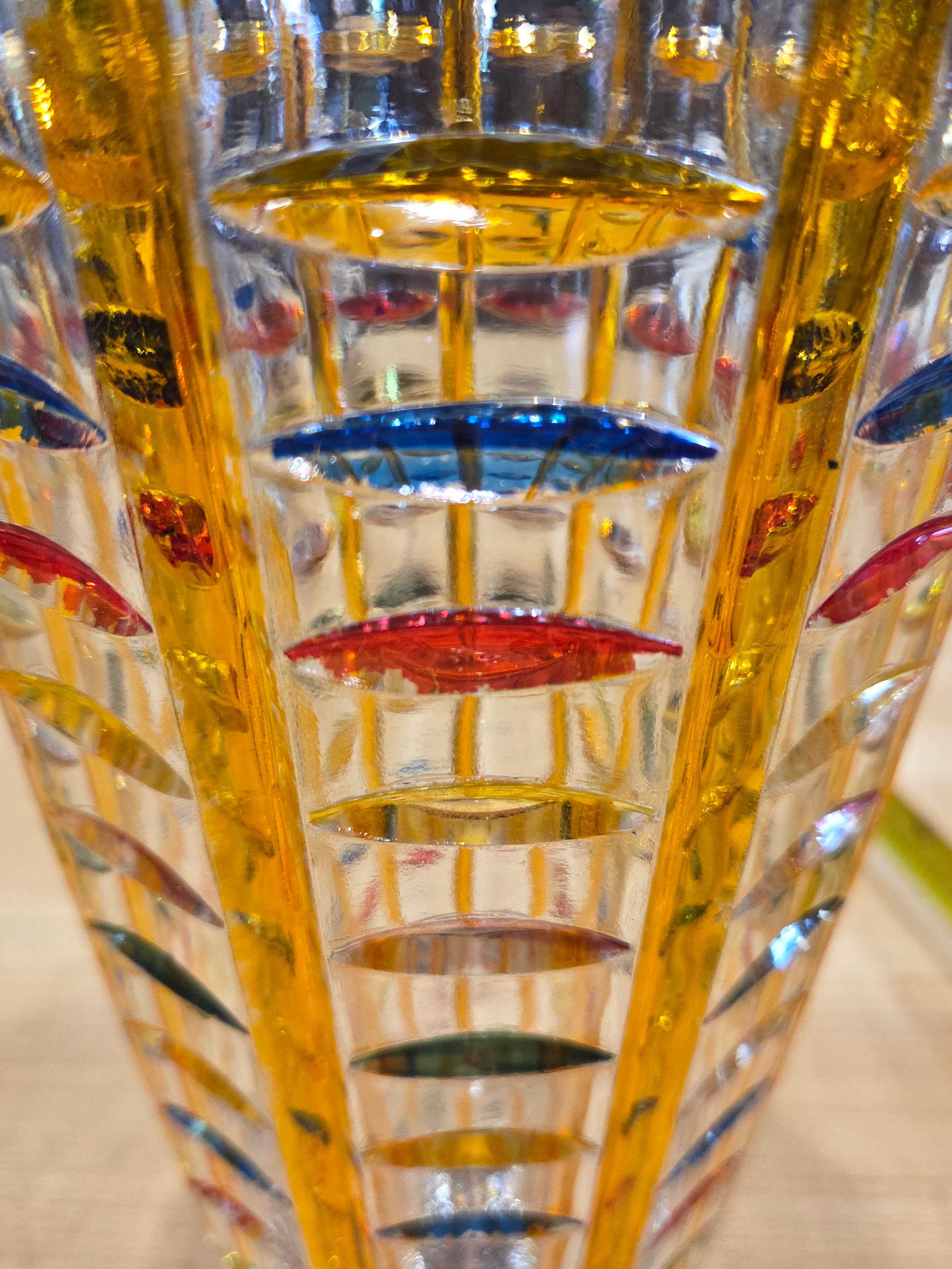Vintage Egermann Bohemian Multicolor Flashed Cut Crystal Vase - Thumbnail 6