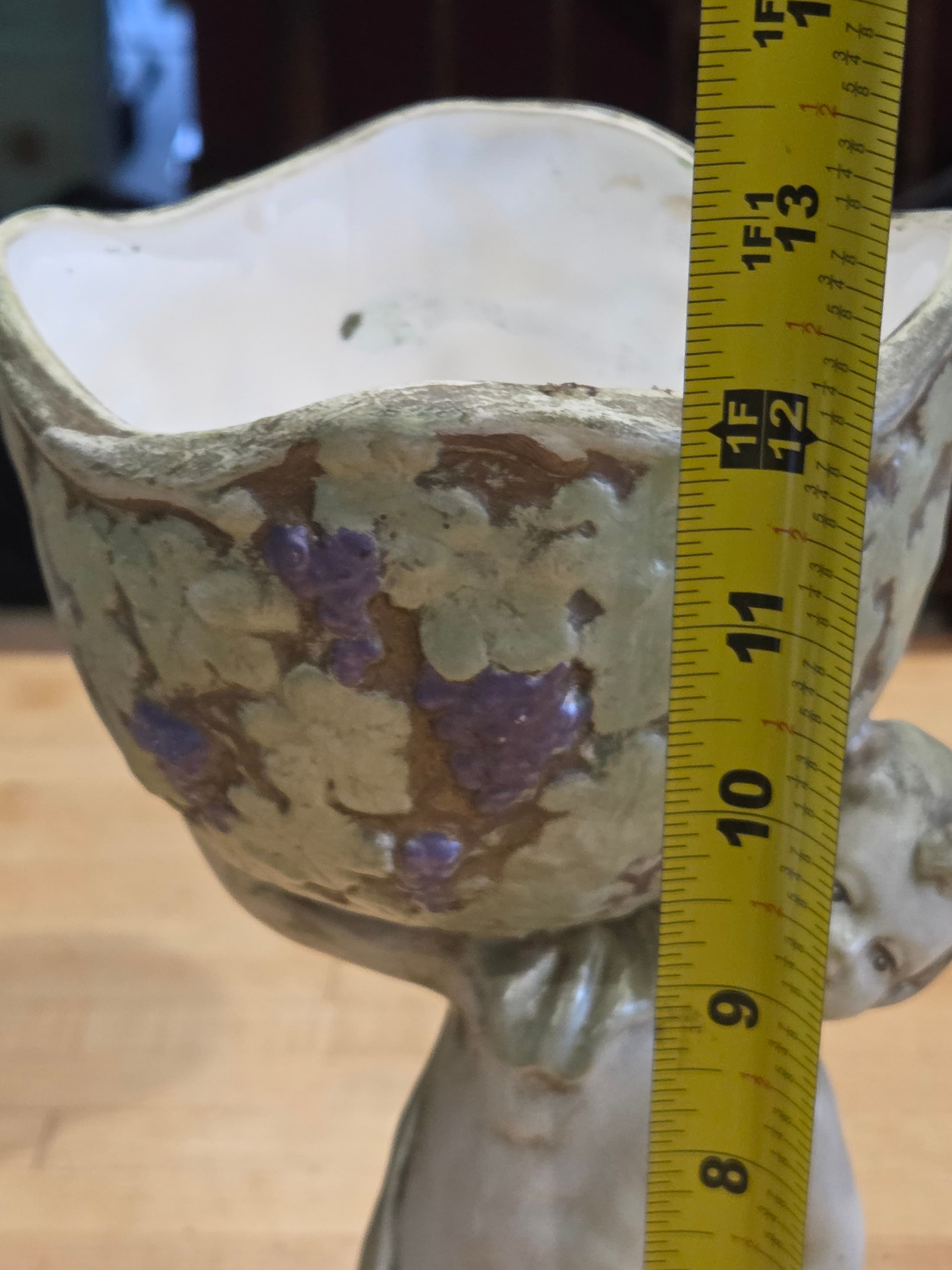 Vintage Texas Ware Ceramic Putty Cherub Grape Pedestal Urn Planter - Thumbnail 8