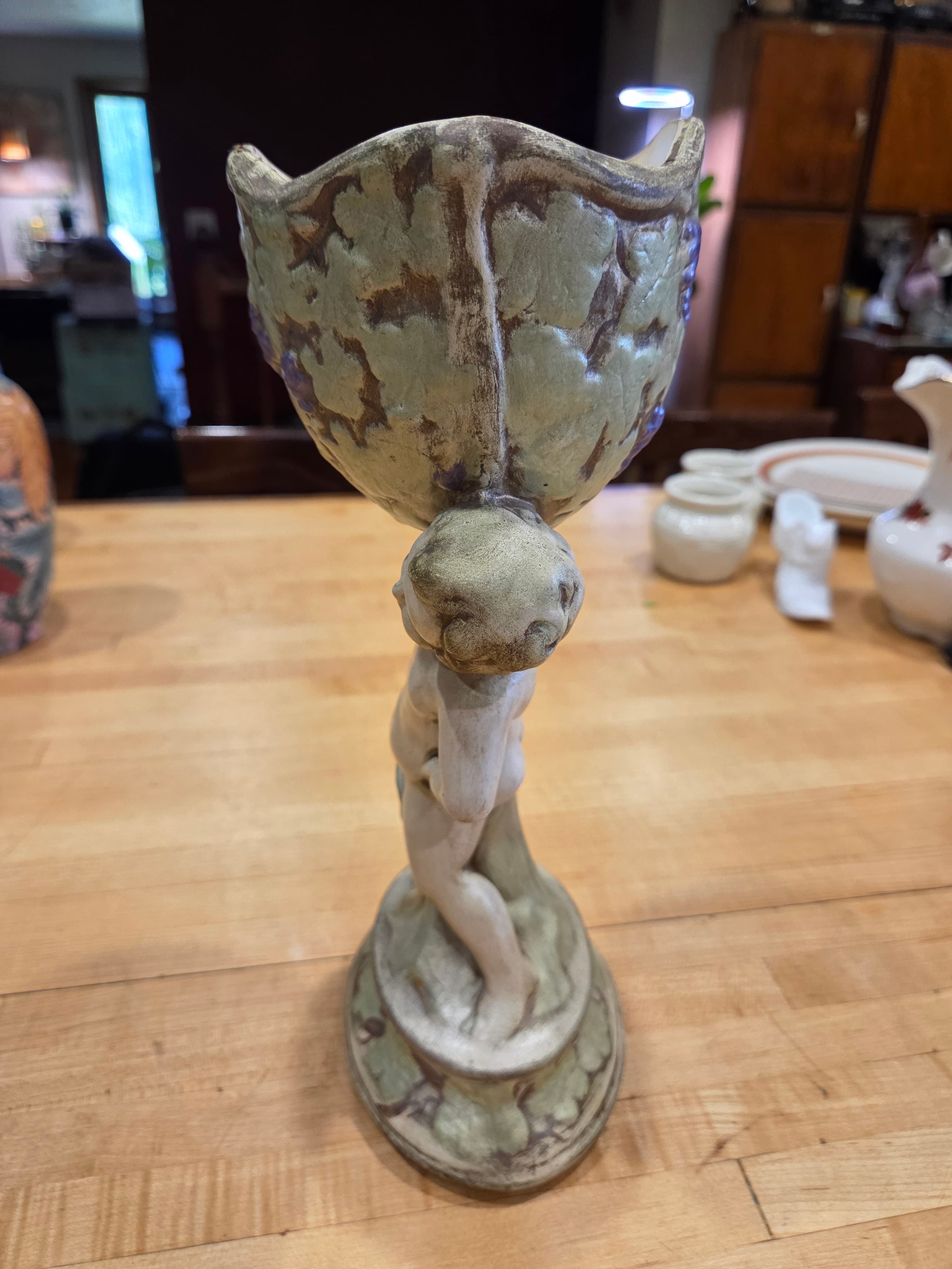 Vintage Texas Ware Ceramic Putty Cherub Grape Pedestal Urn Planter - Thumbnail 3