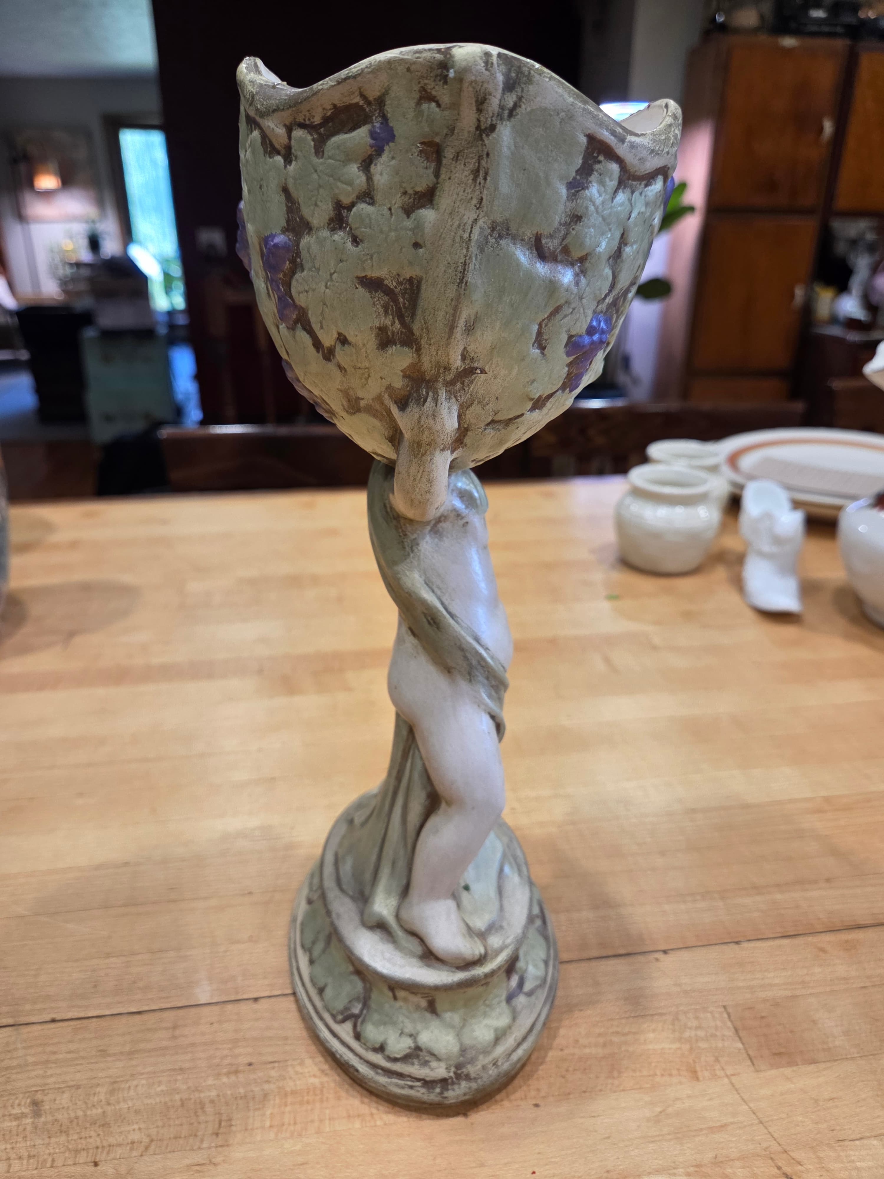 Vintage Texas Ware Ceramic Putty Cherub Grape Pedestal Urn Planter - Thumbnail 4