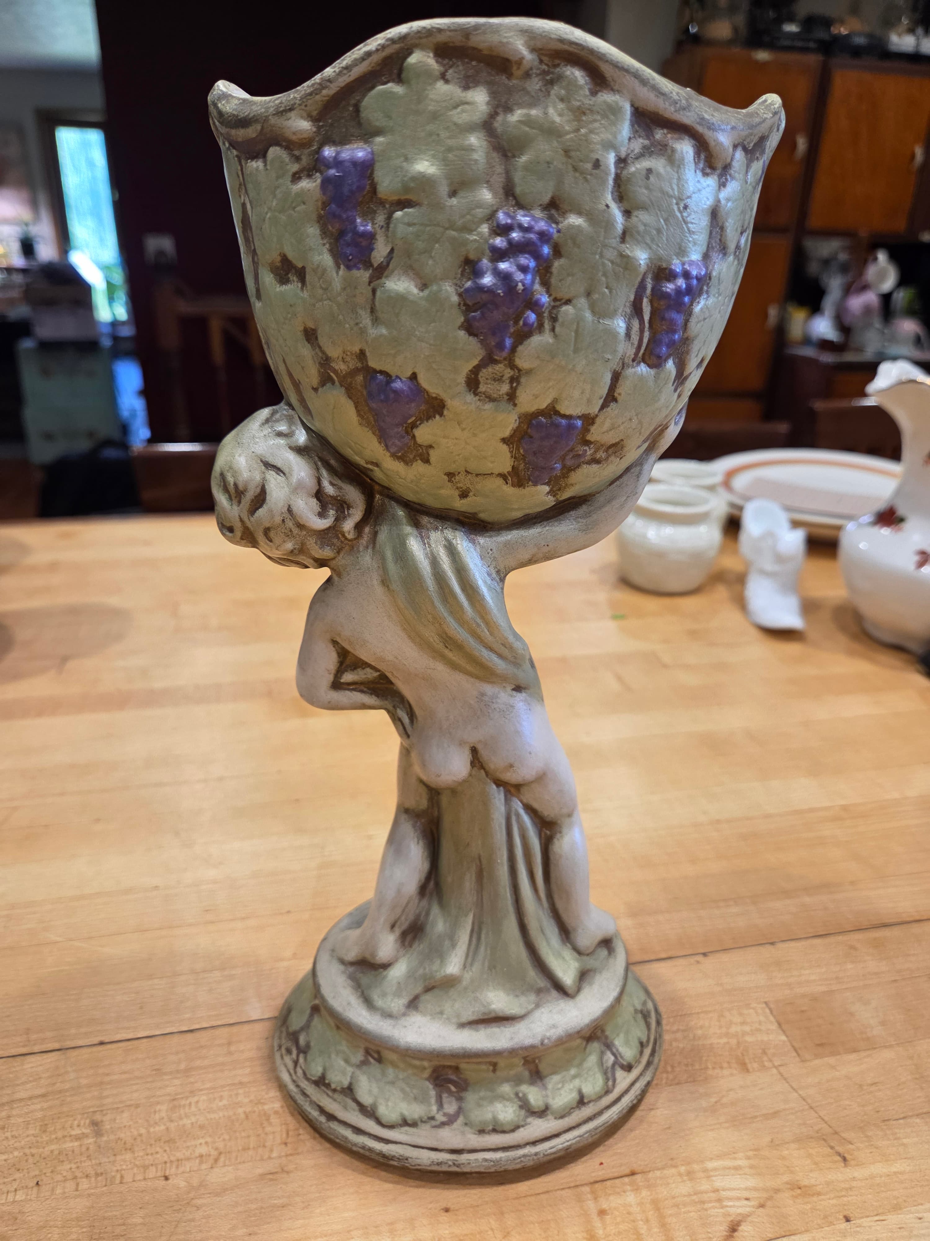 Vintage Texas Ware Ceramic Putty Cherub Grape Pedestal Urn Planter - Thumbnail 2