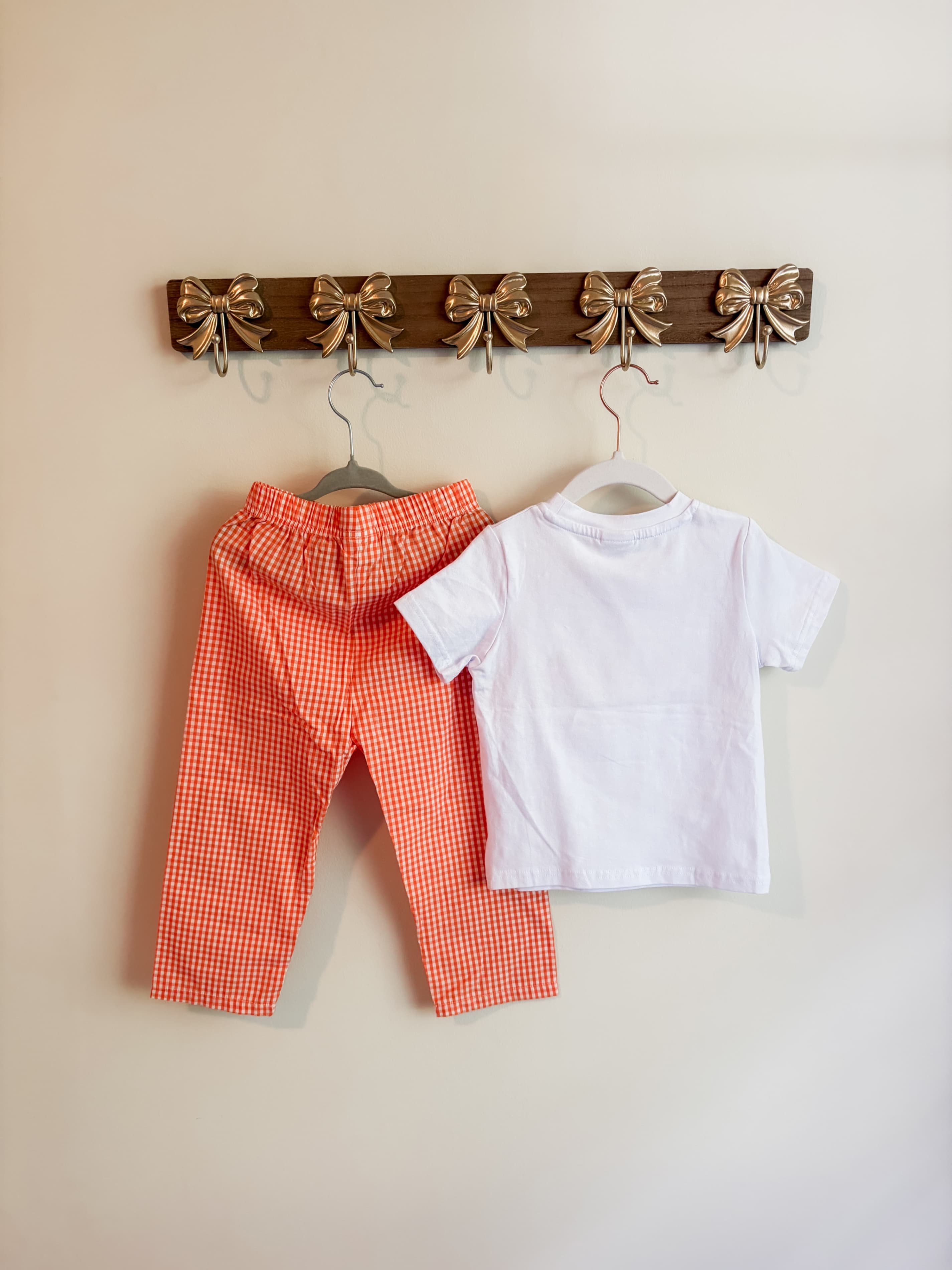 Boys size 3 Smocked Pumpkin Shirt and Gingham Pants Set - Thumbnail 2