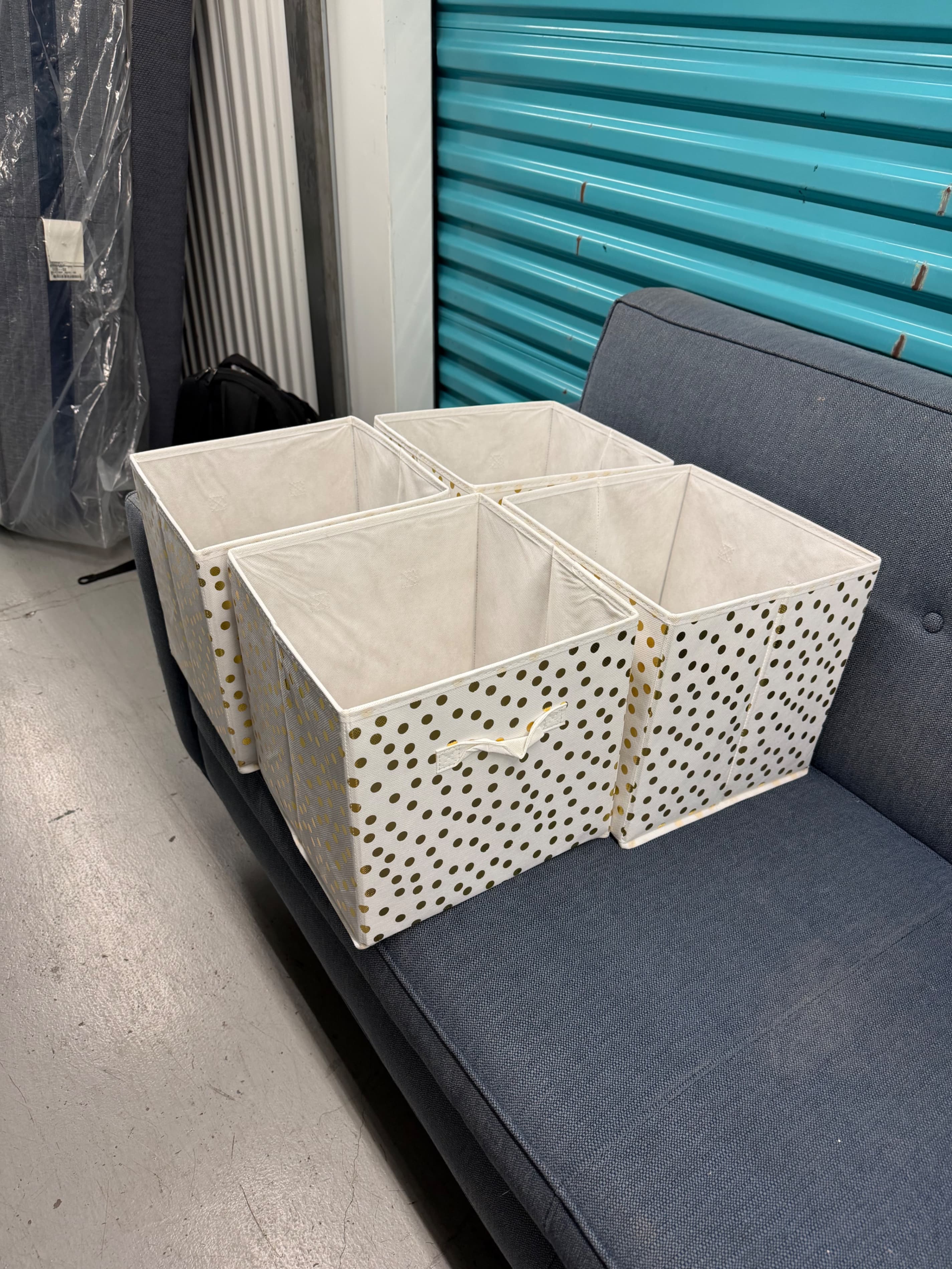 Set of 4 Polka Dot Fabric Storage Bins - Thumbnail 2