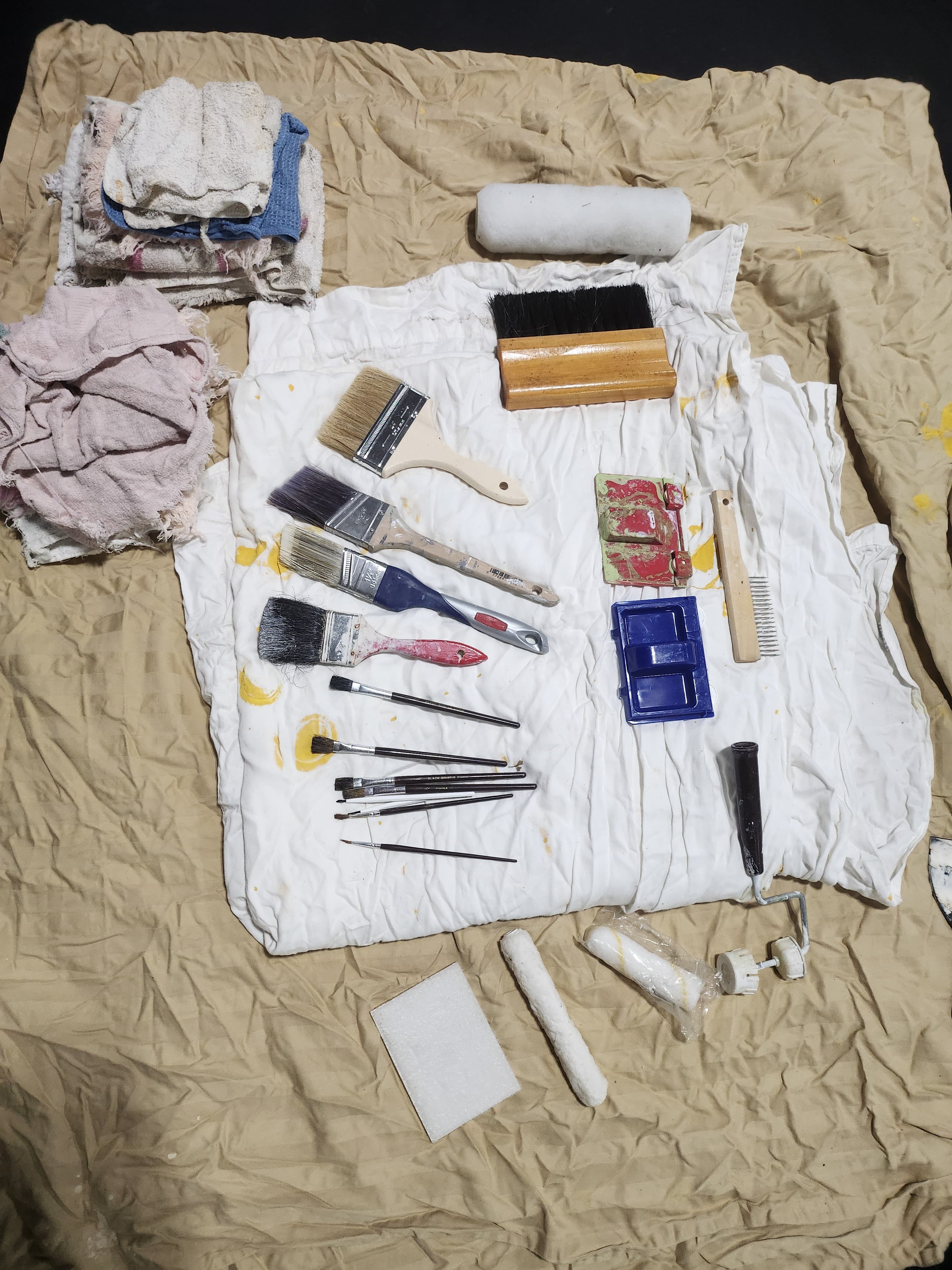 Used Painting supplies with 2 drop cloths and rags - Thumbnail 3