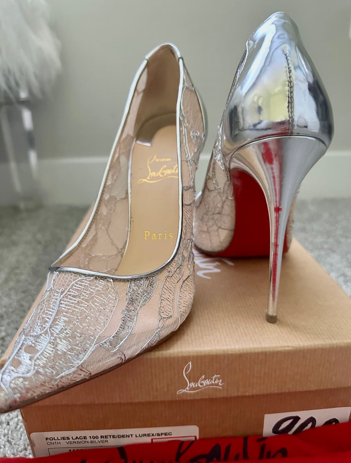 Christian Louboutin Pigalle Follies Lace Pumps Size 38 - Thumbnail 3
